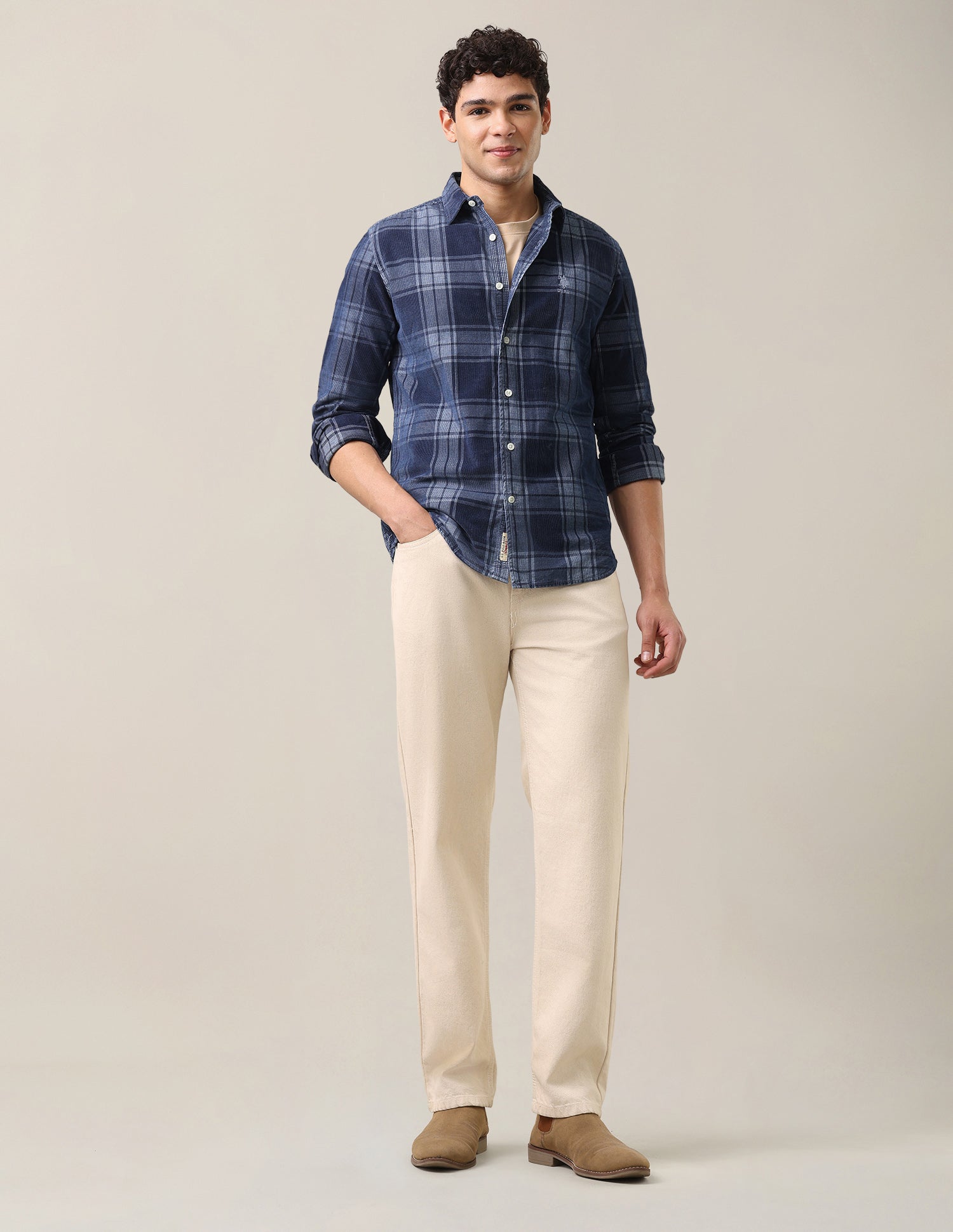 Plaid Checked Corduroy Shirt Dark Indigo - U.S. Polo Assn. India | Large