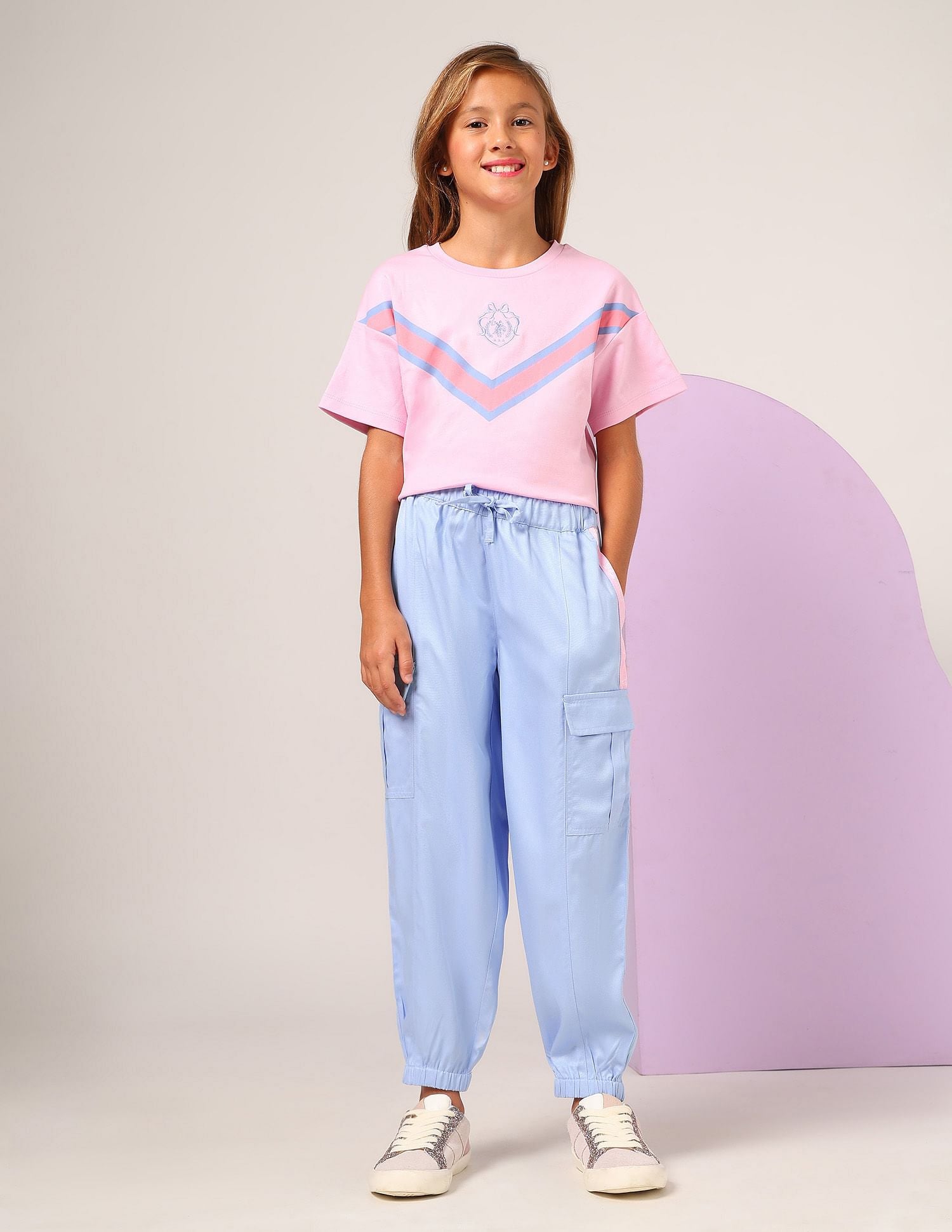 Girls Wide Leg Fit Cargo Trousers Light Blue - U.S. POLO ASSN. | Large