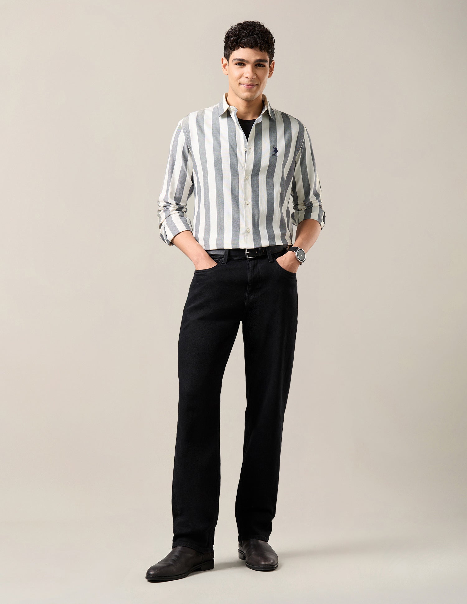 Vertical Striped Regular Fit Shirt Black - U.S. Polo Assn. India | Large