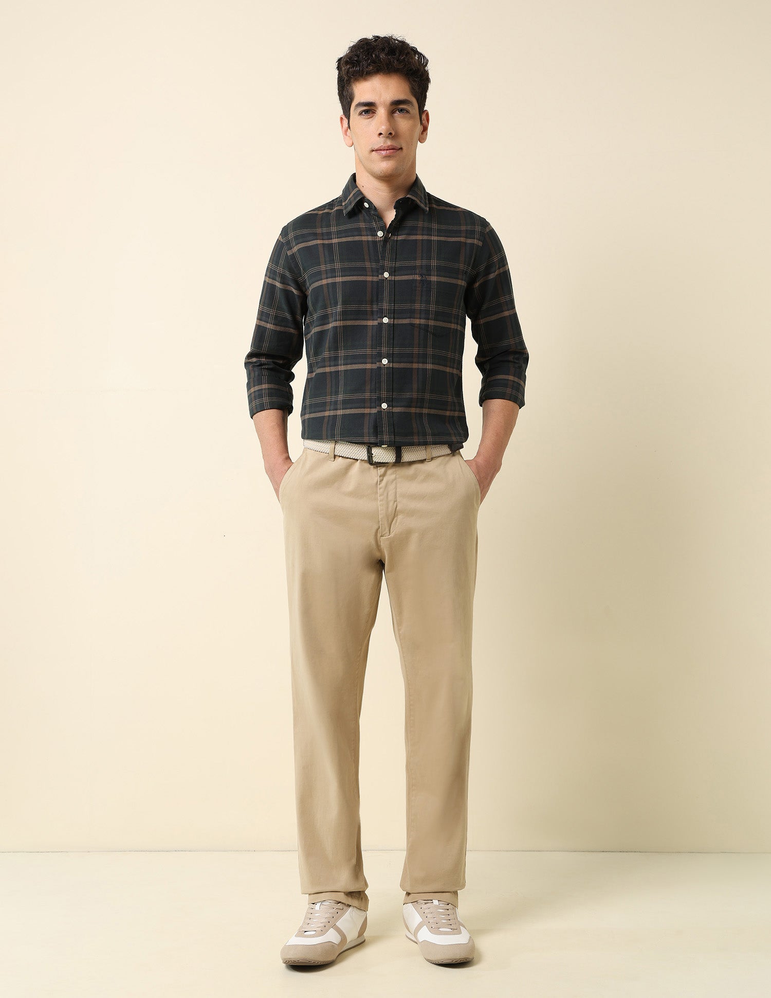 Grid Tattersall Checked Tailored Fit Shirt Ivory - U.S. POLO ASSN. | Large