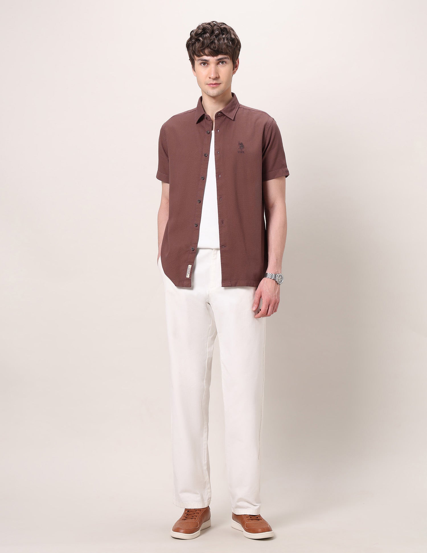 Pure Cotton Dobby Shirt Burgundy - U.S. Polo Assn. India | Large