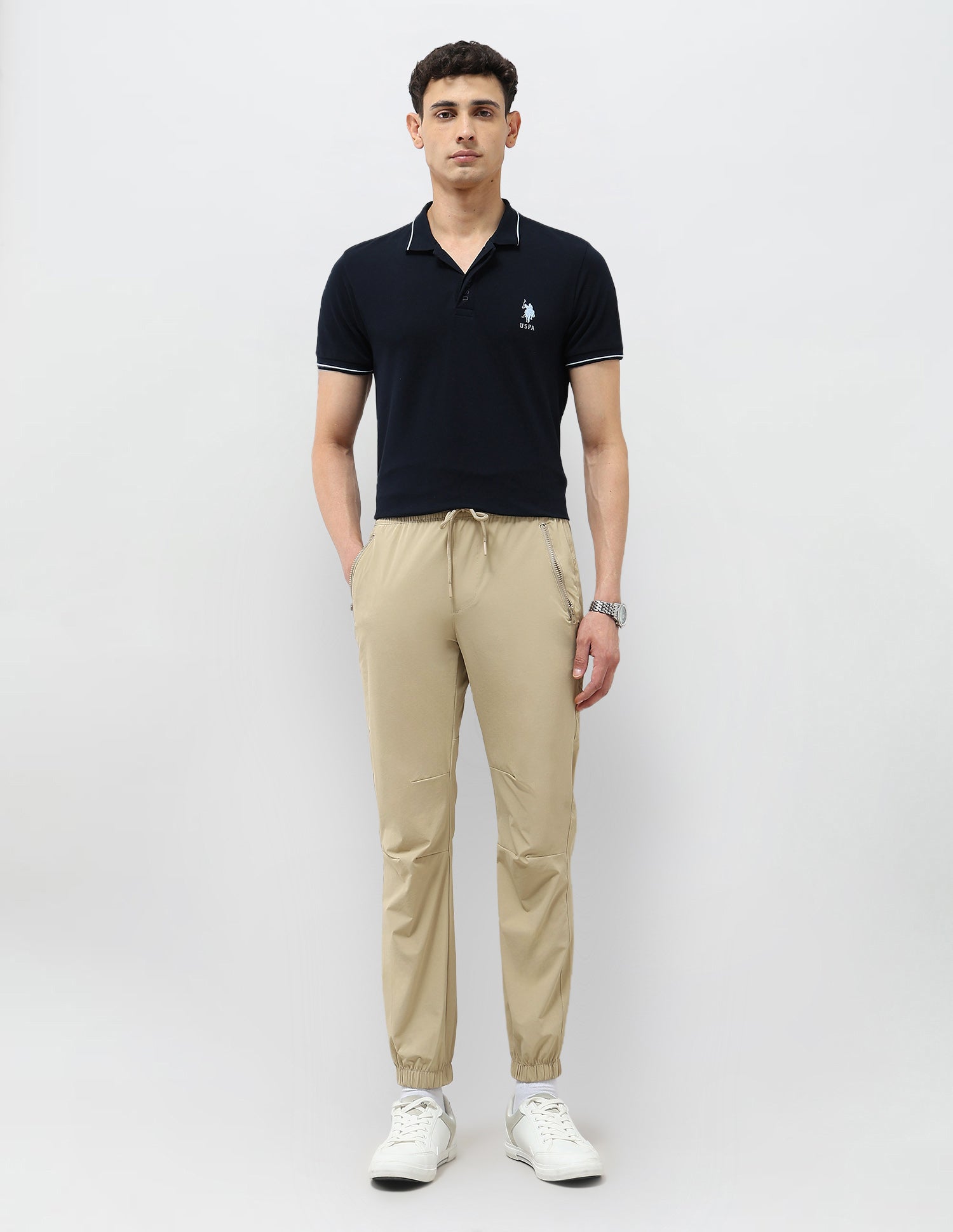 Mid Rise Relaxed Fit Joggers Beige - U.S. Polo Assn. India | Large