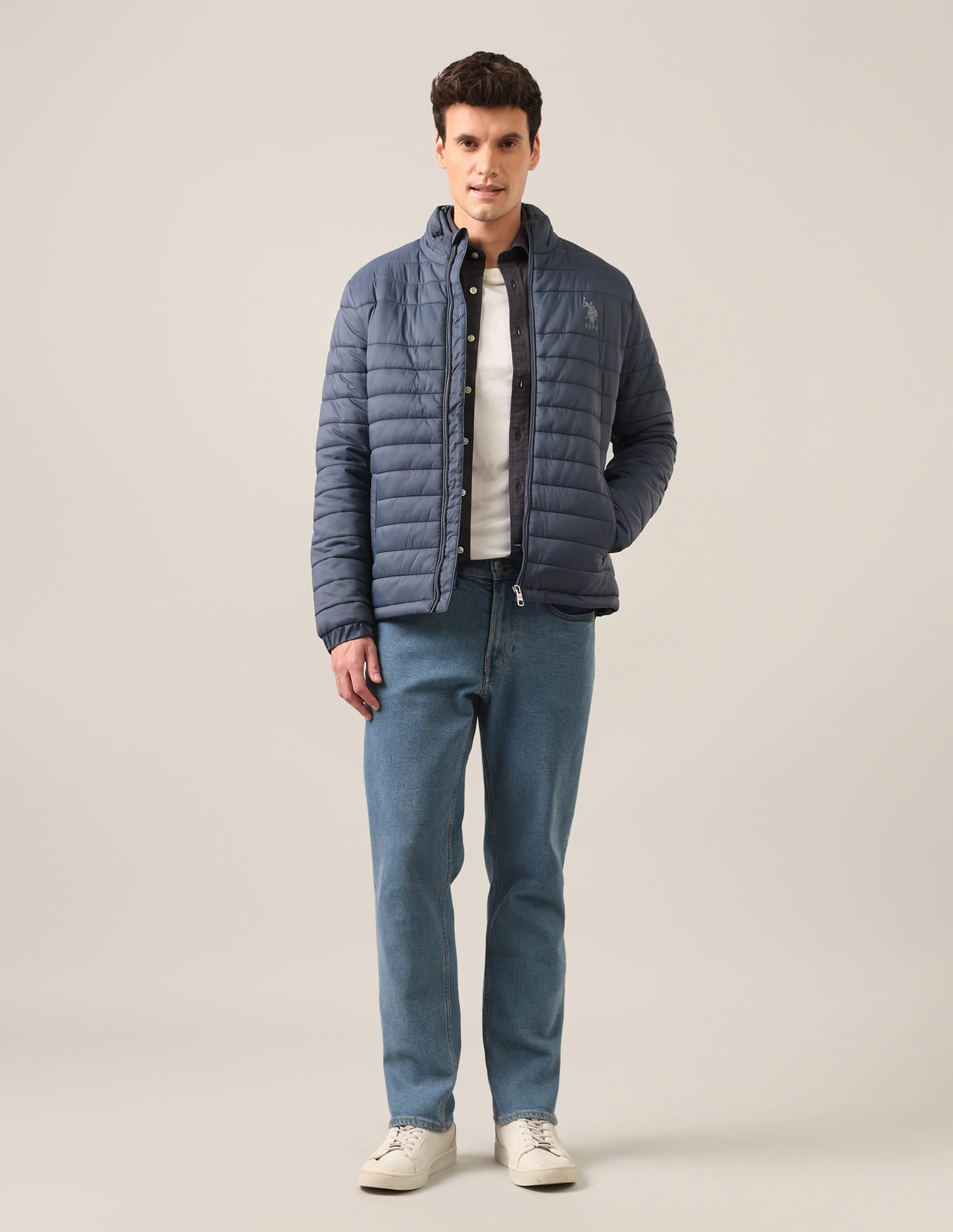 Regular Fit Solid Padded Jacket Blue - U.S. Polo Assn. India | Large