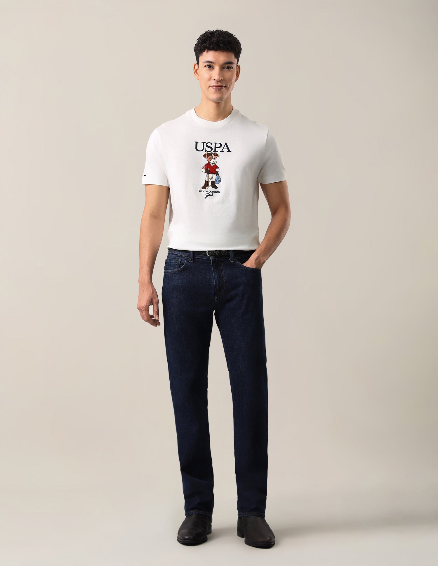 Graphic Brand Embroidered Slim Fit T-Shirt Ivory - U.S. Polo Assn. India | Large