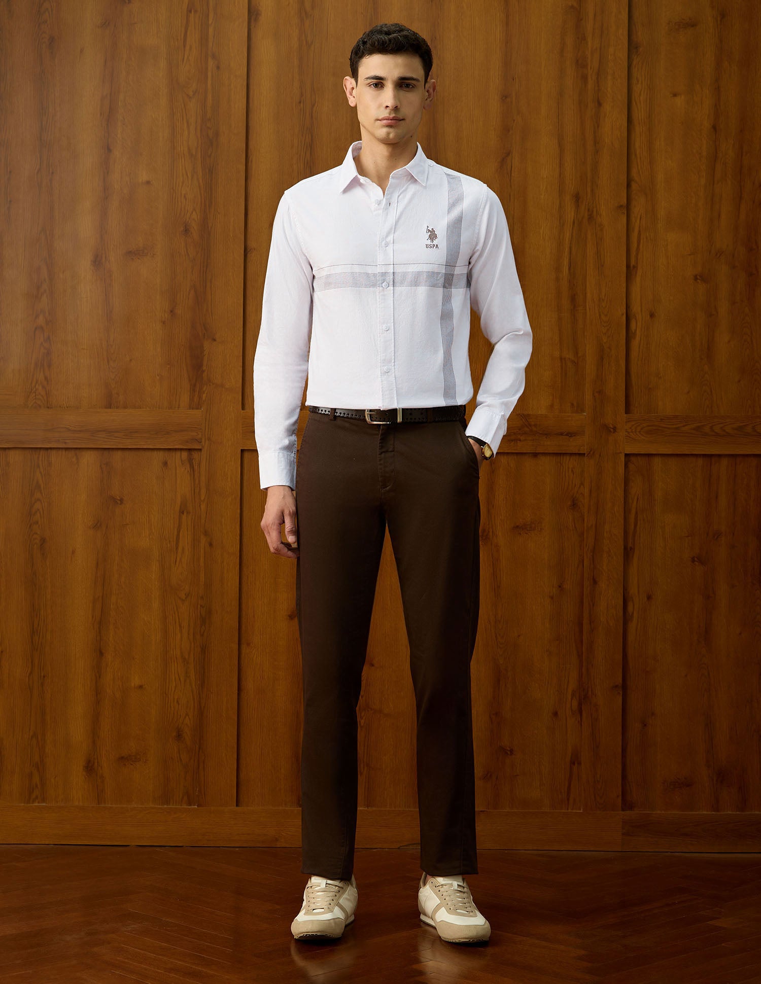 Vertical Striped Equestrian Aisle Theater Shirt White - U.S. POLO ASSN. | Large