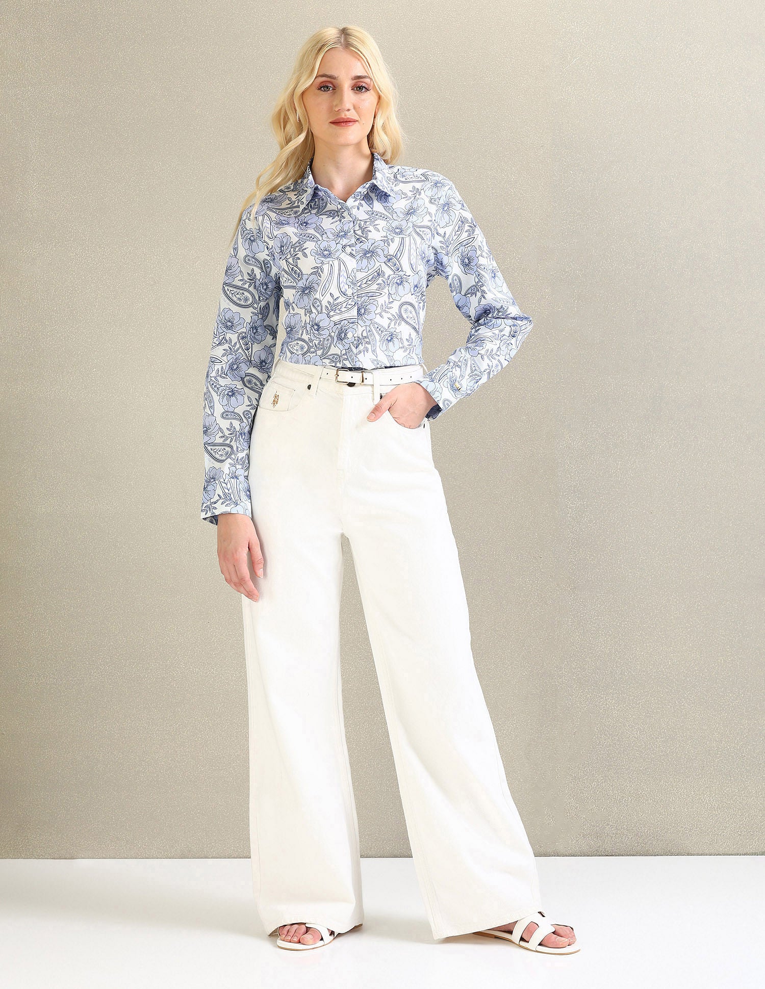 Pure Cotton Floral Shirt Blue - U.S. POLO ASSN. | Large