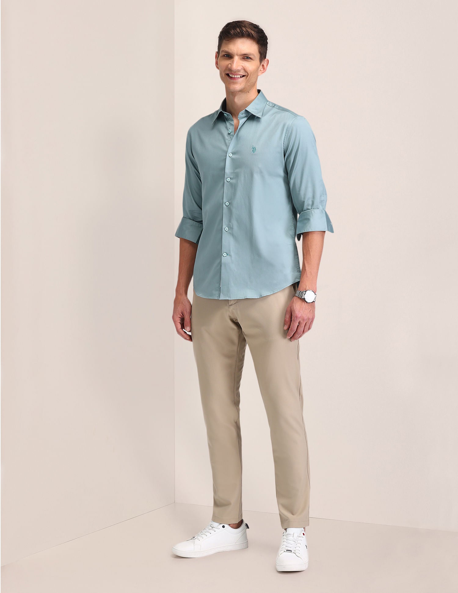 Regular Fit Satin Shirt Green - U.S. Polo Assn. India | Large