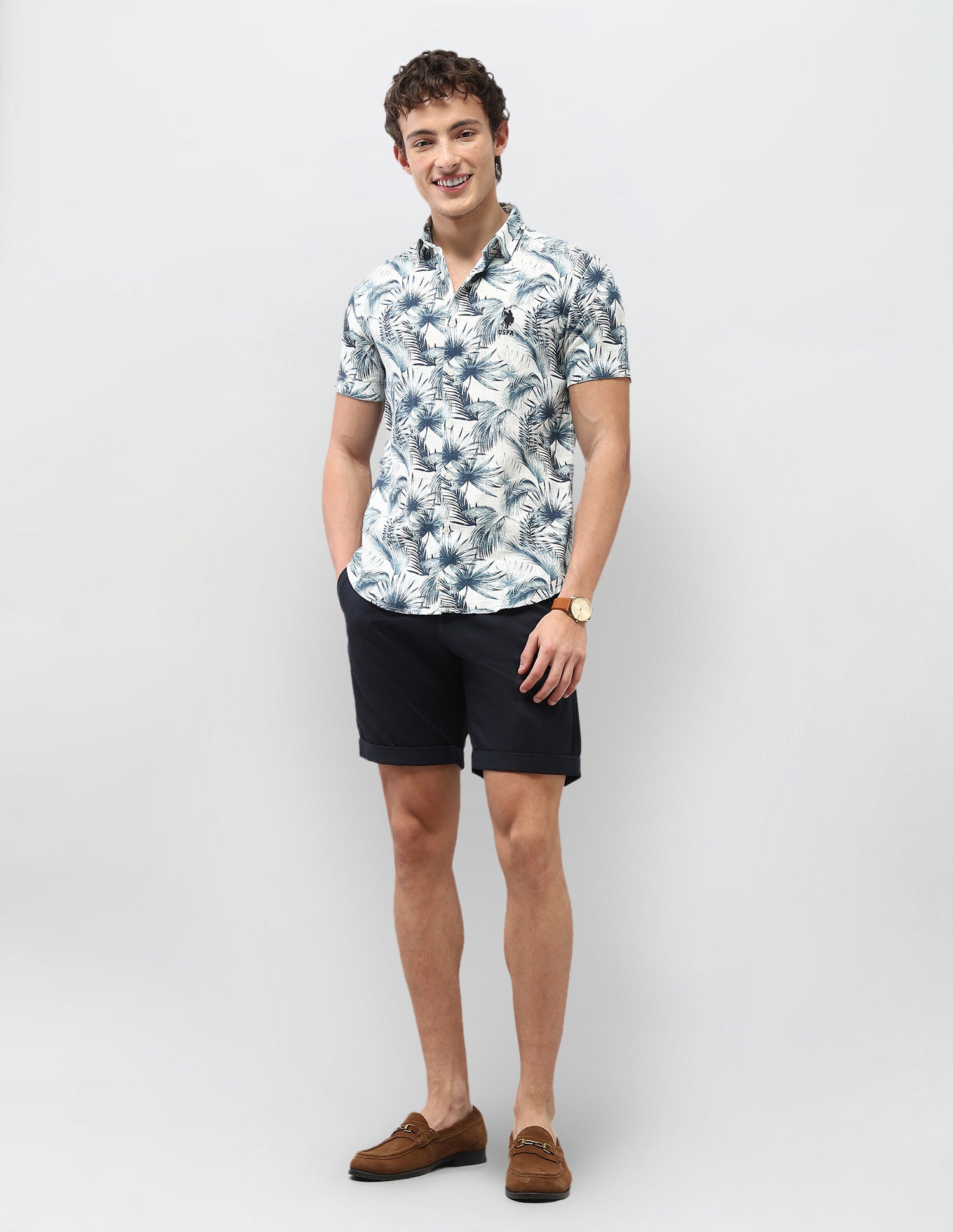 Motel On The Coast Tropical Printed Shirt Teal - U.S. Polo Assn. India | Large