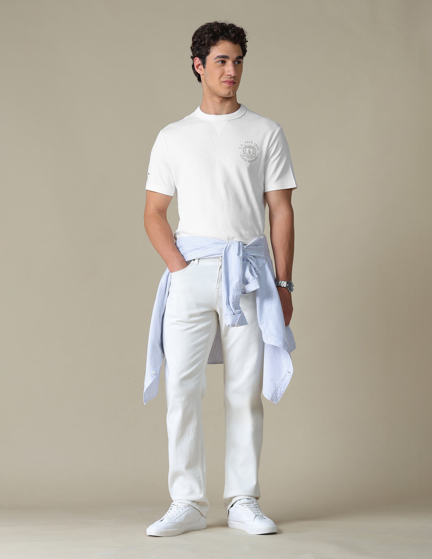Solid Slim Fit T-Shirt Ivory - U.S. Polo Assn. India | Large