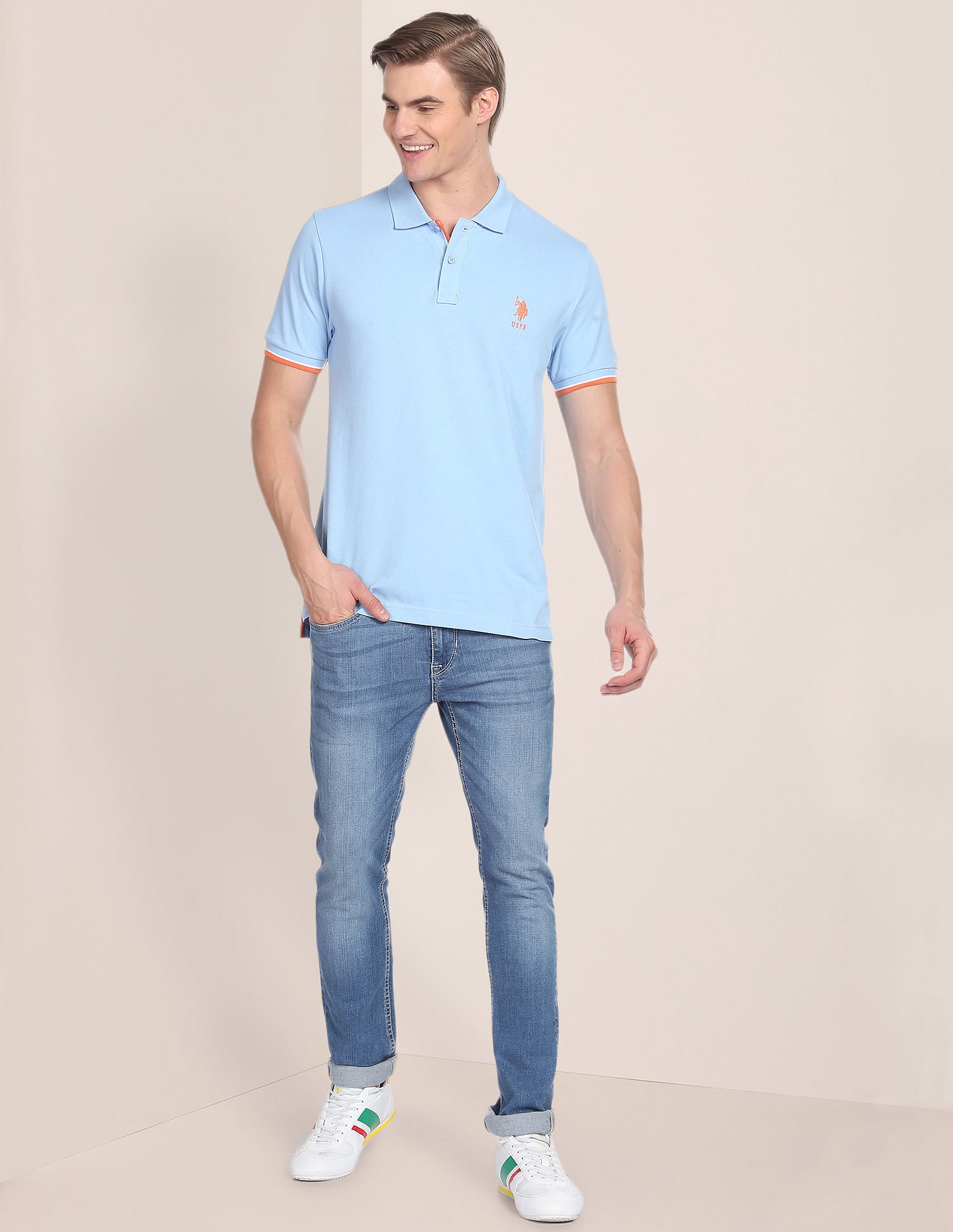 Solid Slim Fit Polo Shirt Light Blue - U.S. Polo Assn. India | Large