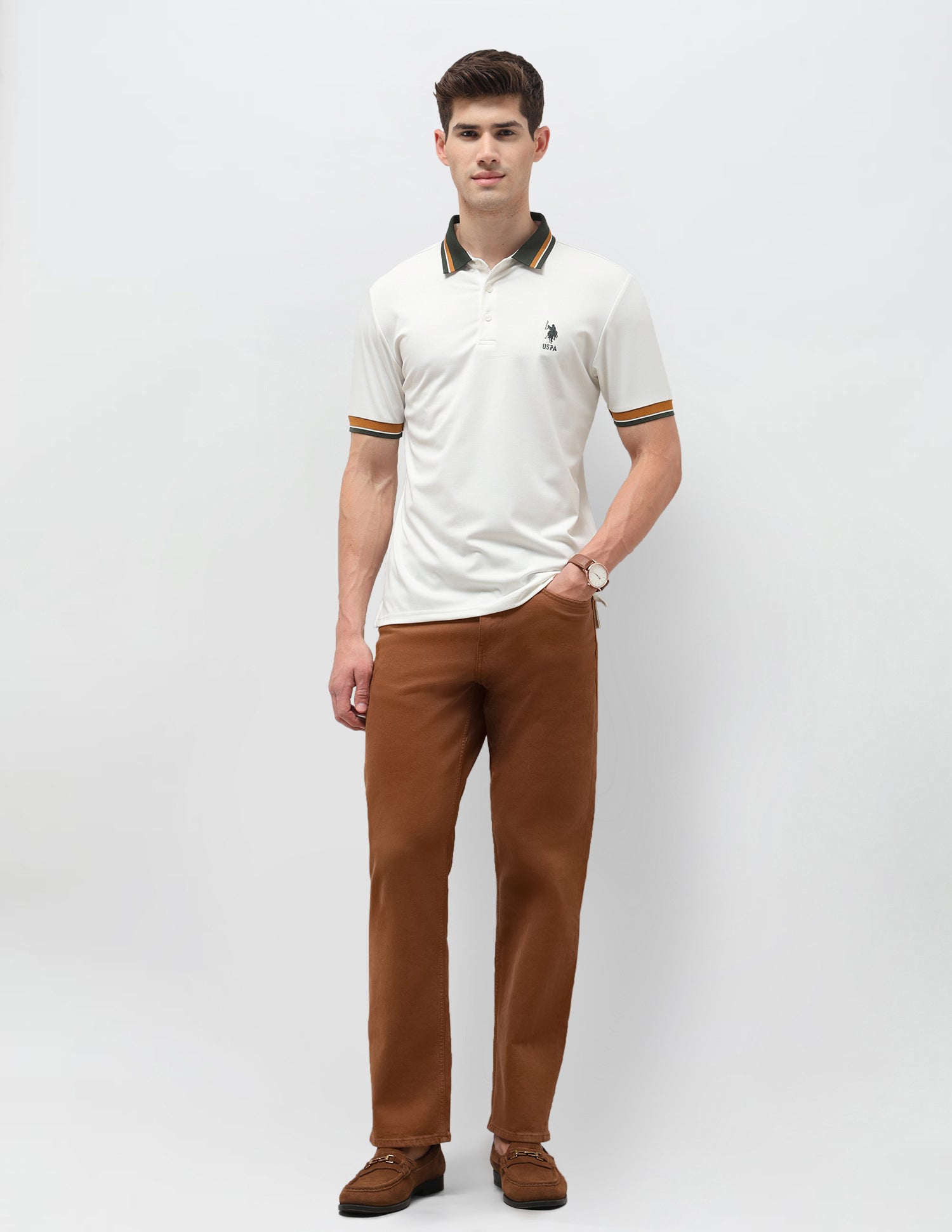 Solid Slim Fit Polo Shirt Off White - U.S. Polo Assn. India | Large