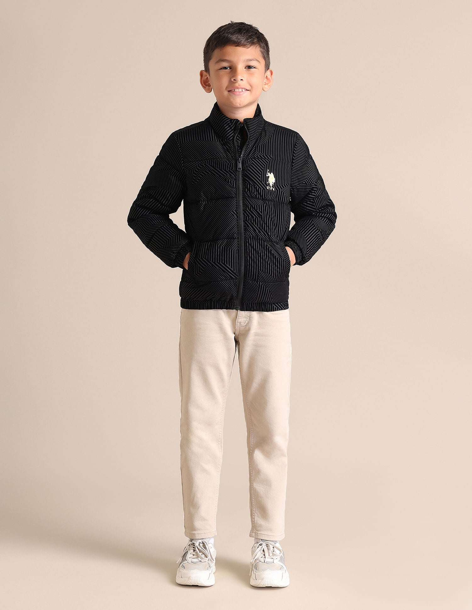 Boys Printed Stand Collar Jacket Black - U.S. POLO ASSN. | Large