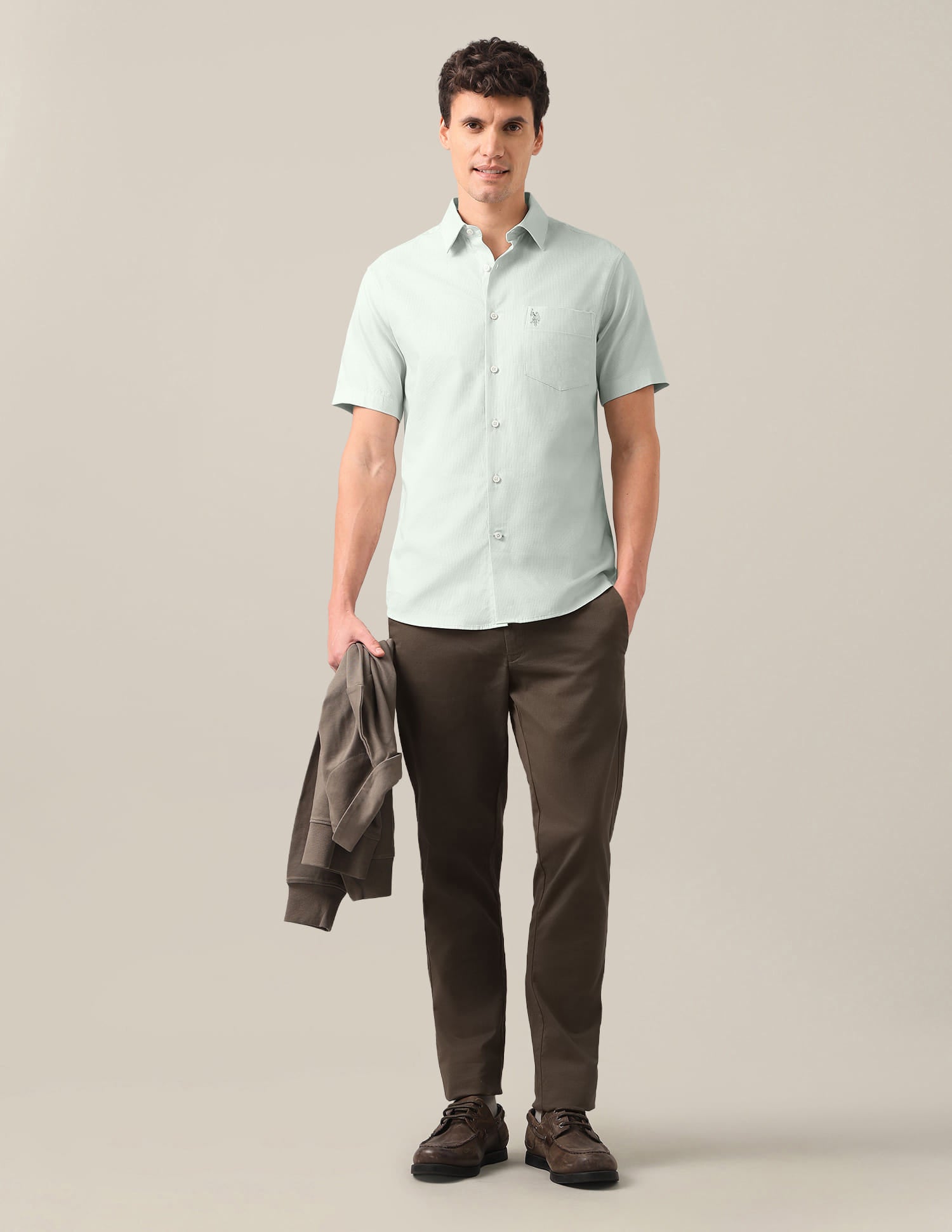 Textured Tailored Fit Shirt Green - U.S. Polo Assn. India | Large