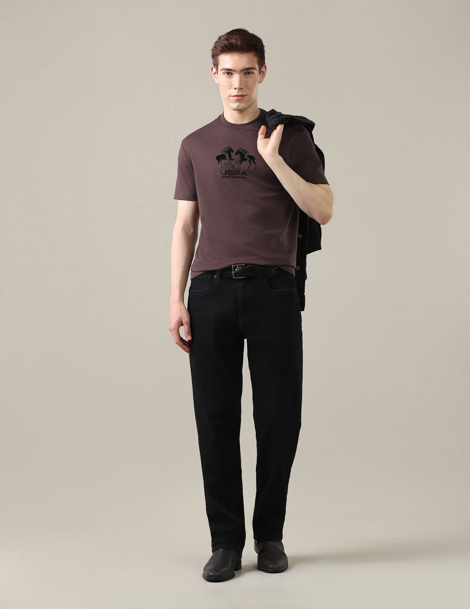 Brand Embossed Slim Fit T-Shirt Brown - U.S. Polo Assn. India | Large