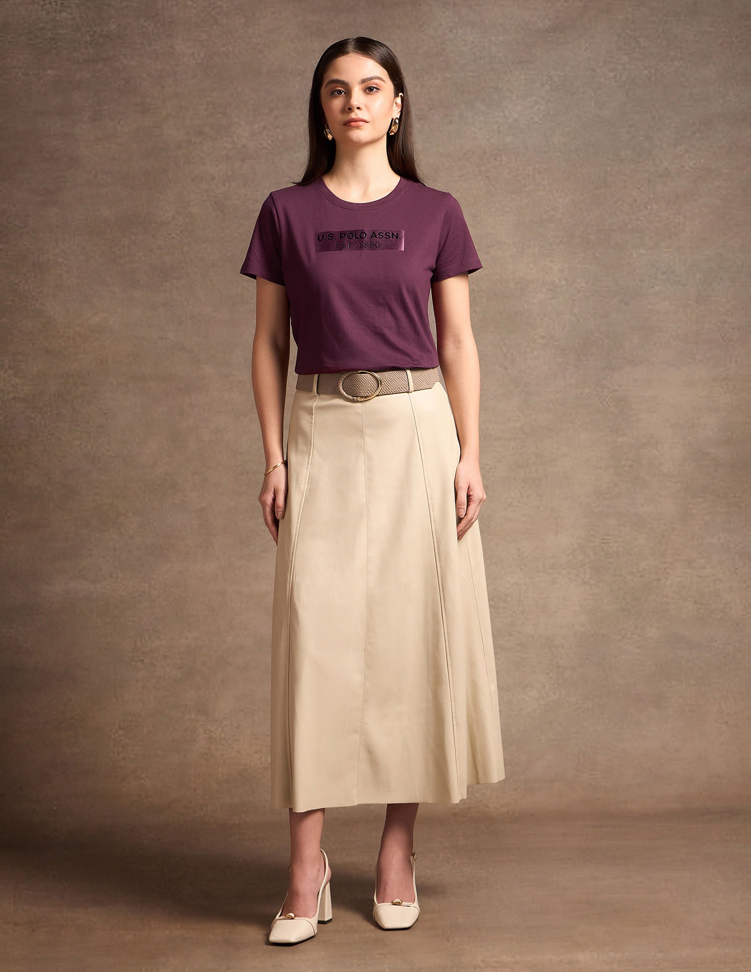 Satin Sticker Print Cotton T-Shirt Wine - U.S. POLO ASSN. | Large