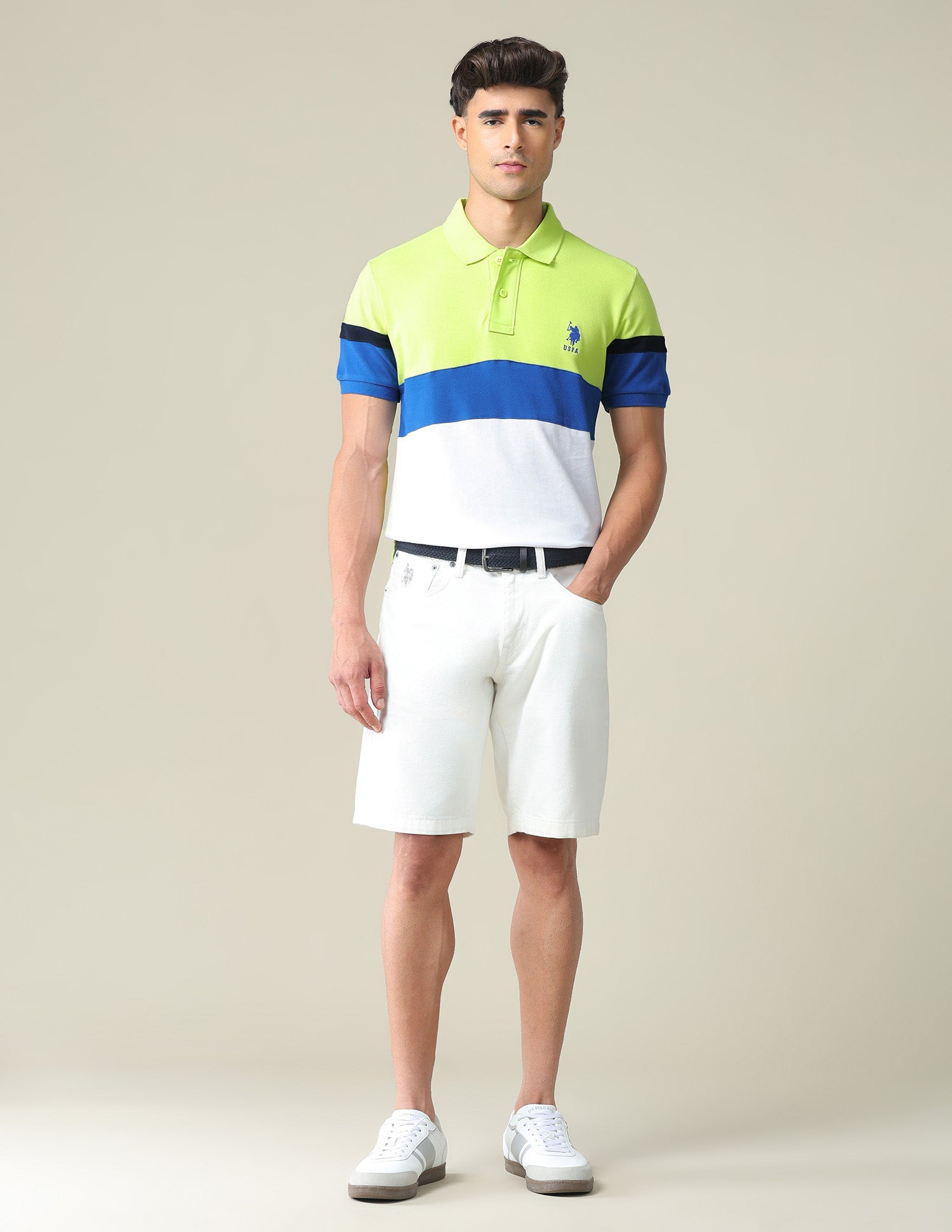 Colour Block Pique Polo Shirt Green - U.S. POLO ASSN. | Large