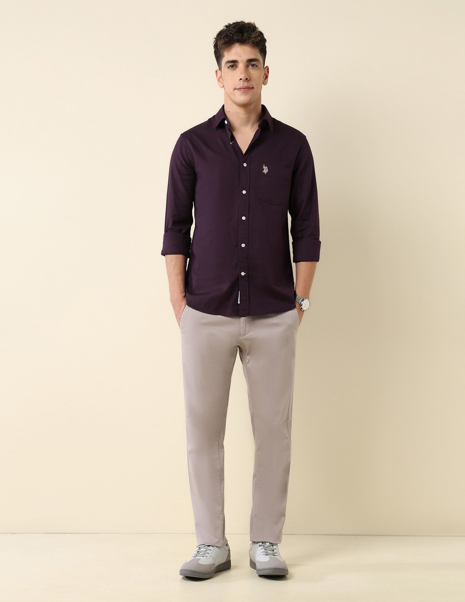 Tailored Fit Dobby Shirt Wine - U.S. Polo Assn. India | Large