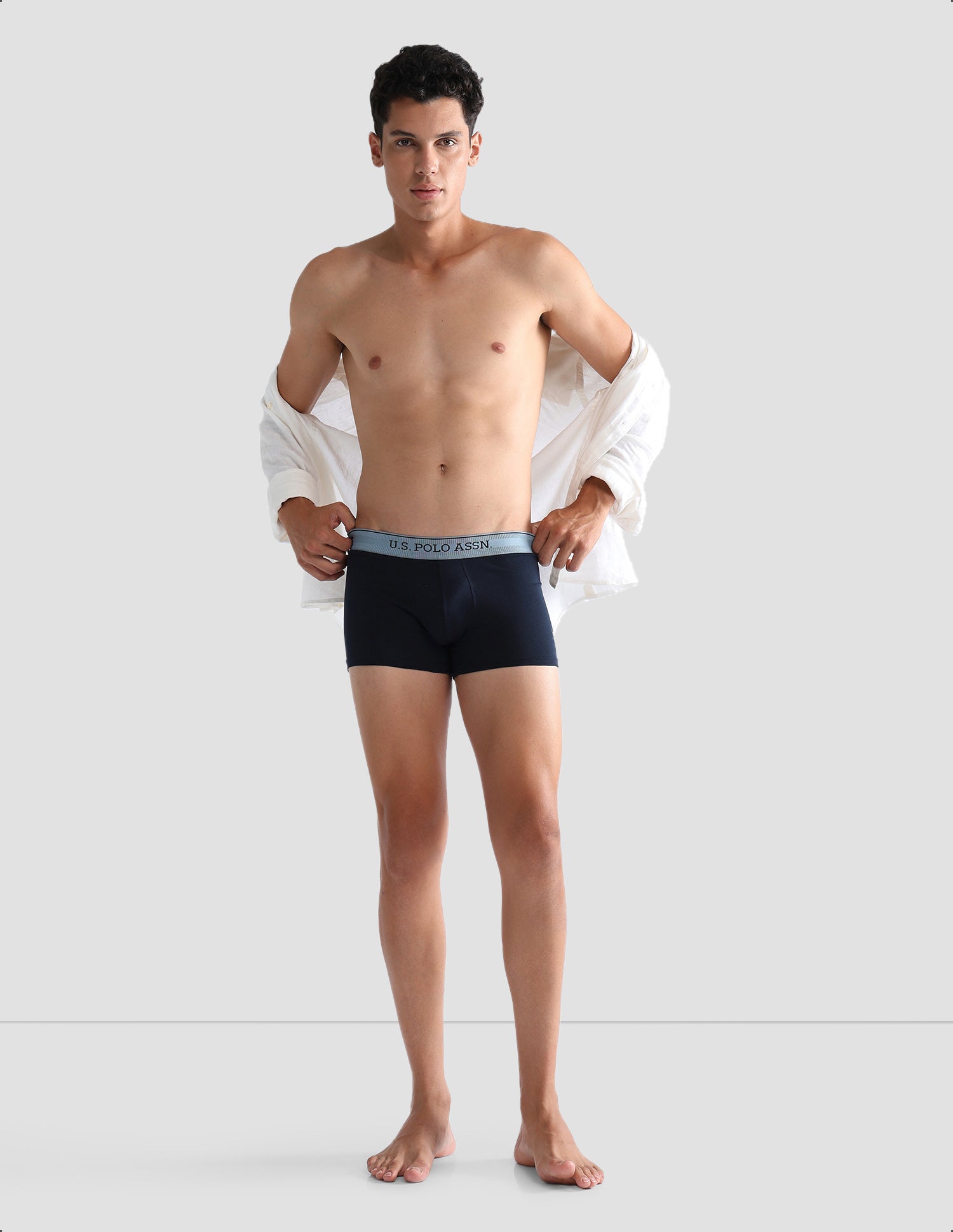 Mid Rise Solid OET15 Trunks - Pack Of 3 Black, Oatmeal and Navy - U.S. POLO ASSN. | Large