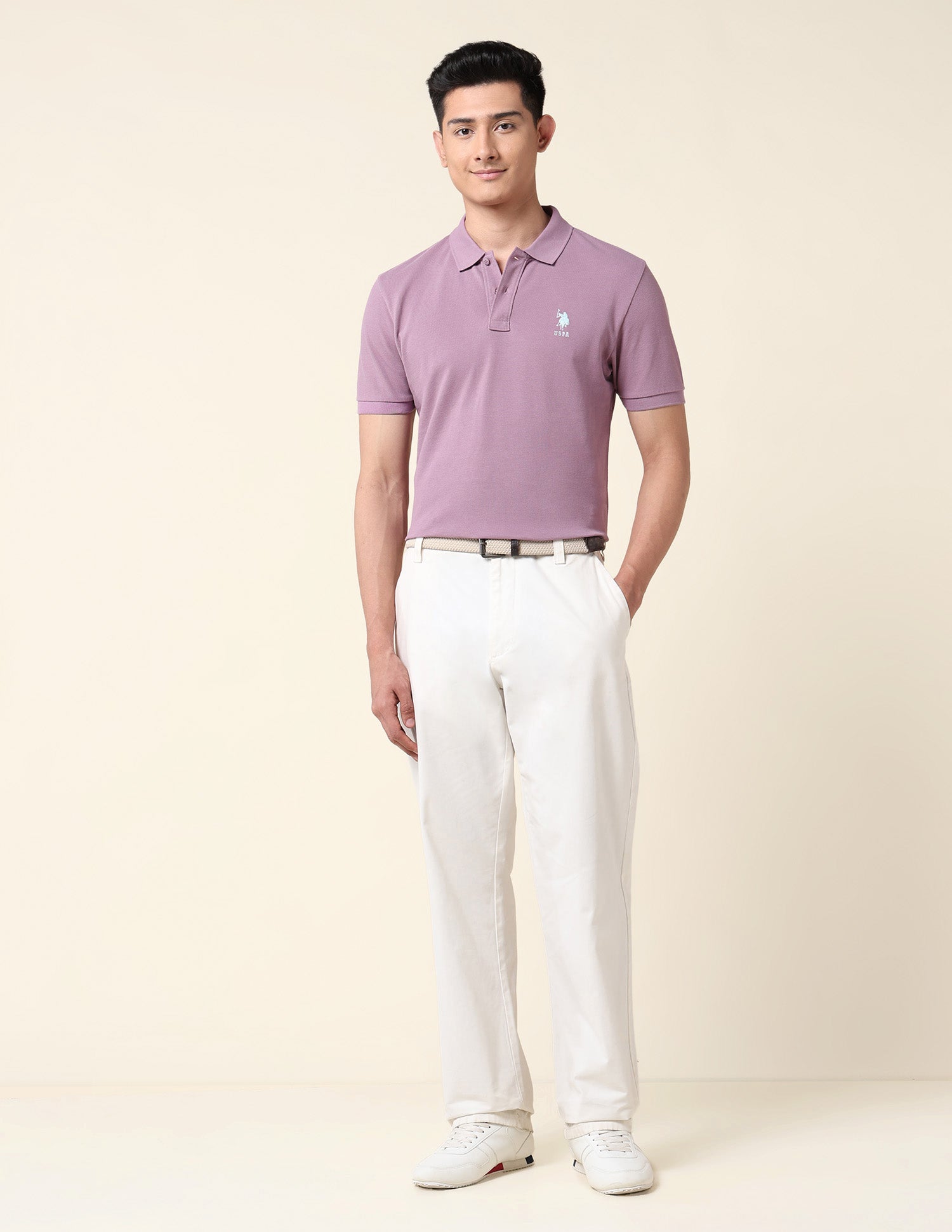 Pure Cotton Solid Polo Shirt Violet - U.S. Polo Assn. India | Large