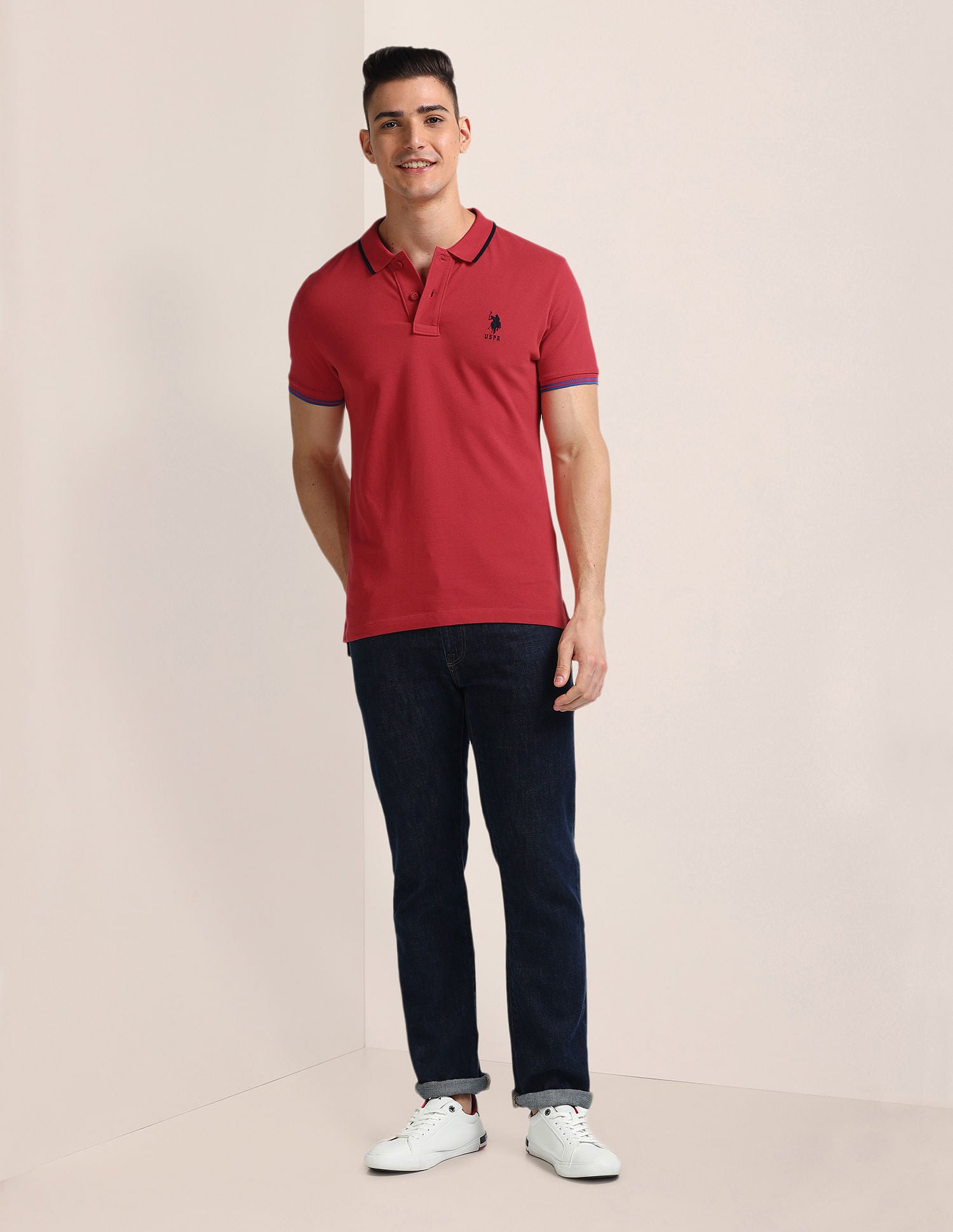 Solid Slim Fit Polo Shirt Red - U.S. Polo Assn. India | Large