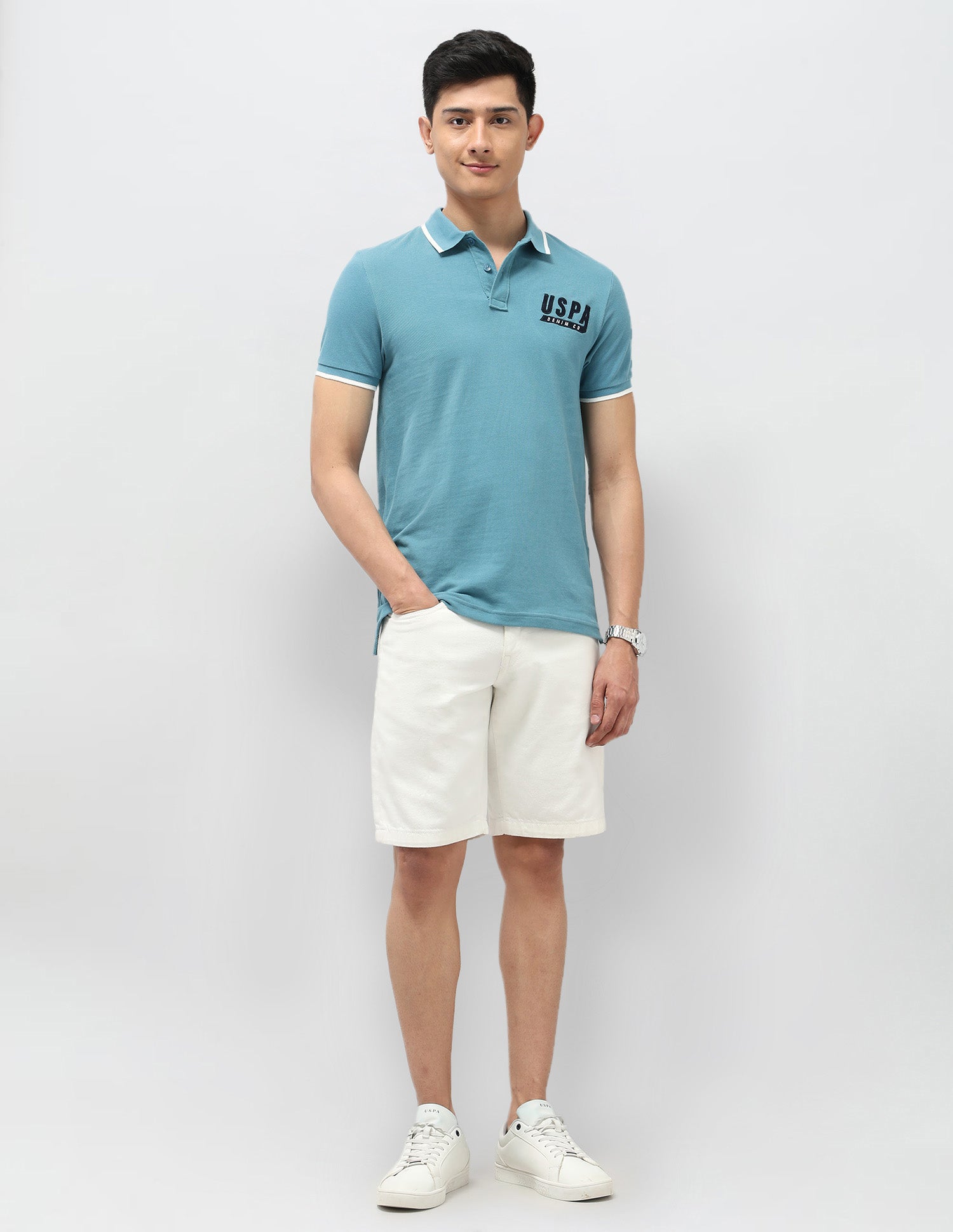 Pure Cotton Muscle Fit Polo Shirt Light Blue - U.S. Polo Assn. India | Large