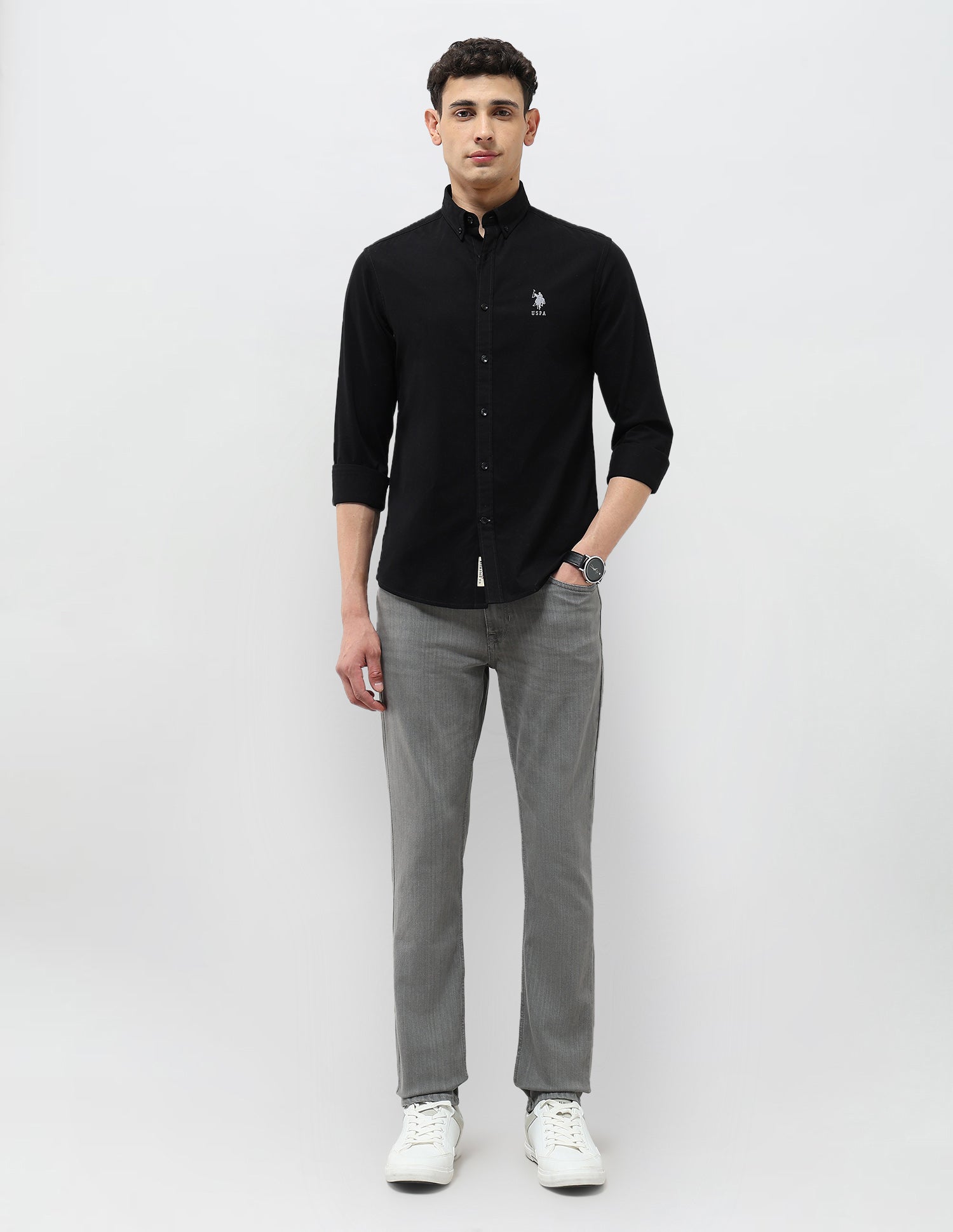 Regular Fit Solid Shirt Black - U.S. Polo Assn. India | Large