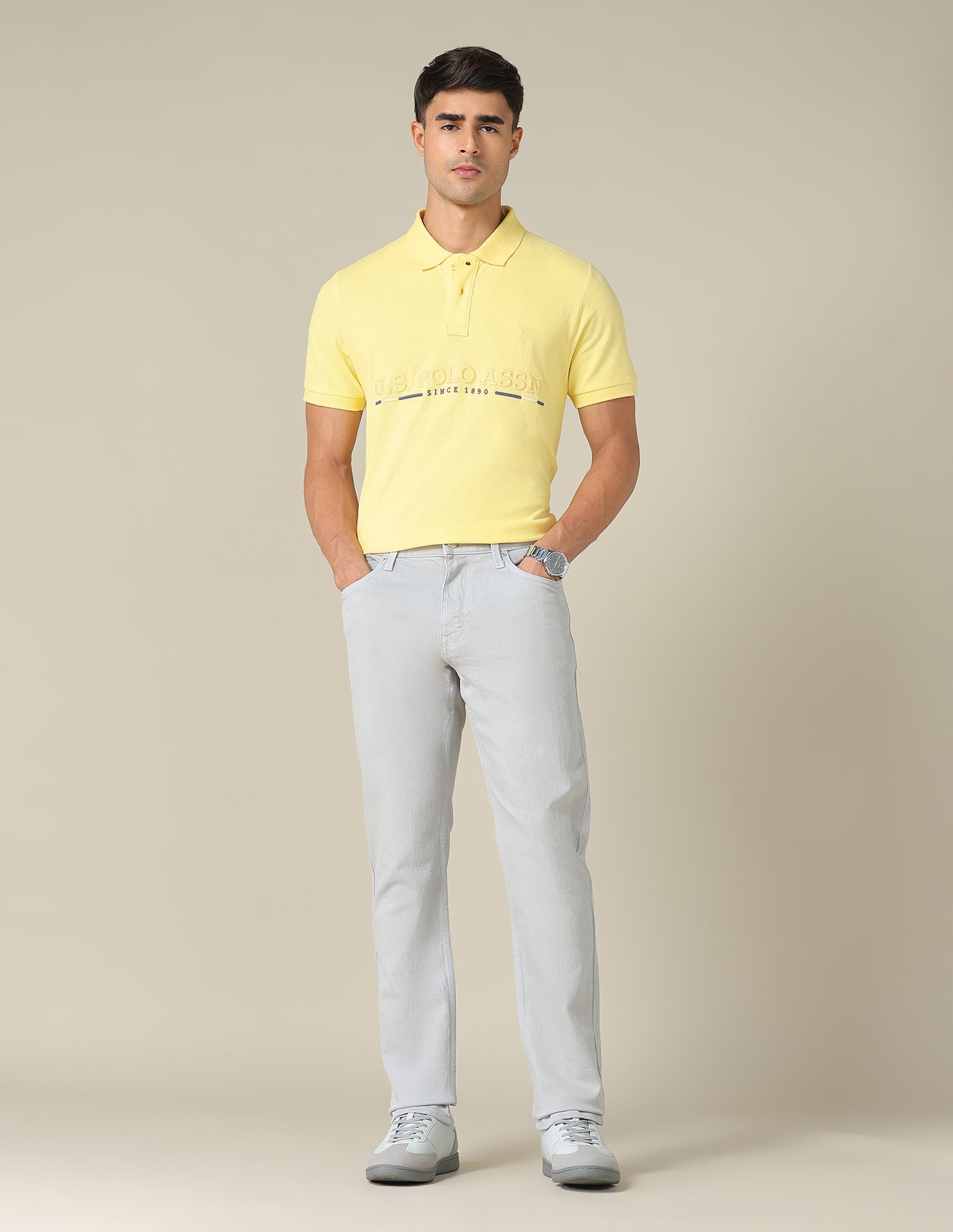 Brand Embroidered Regular Fit Polo Shirt Light Yellow - U.S. POLO ASSN. | Large