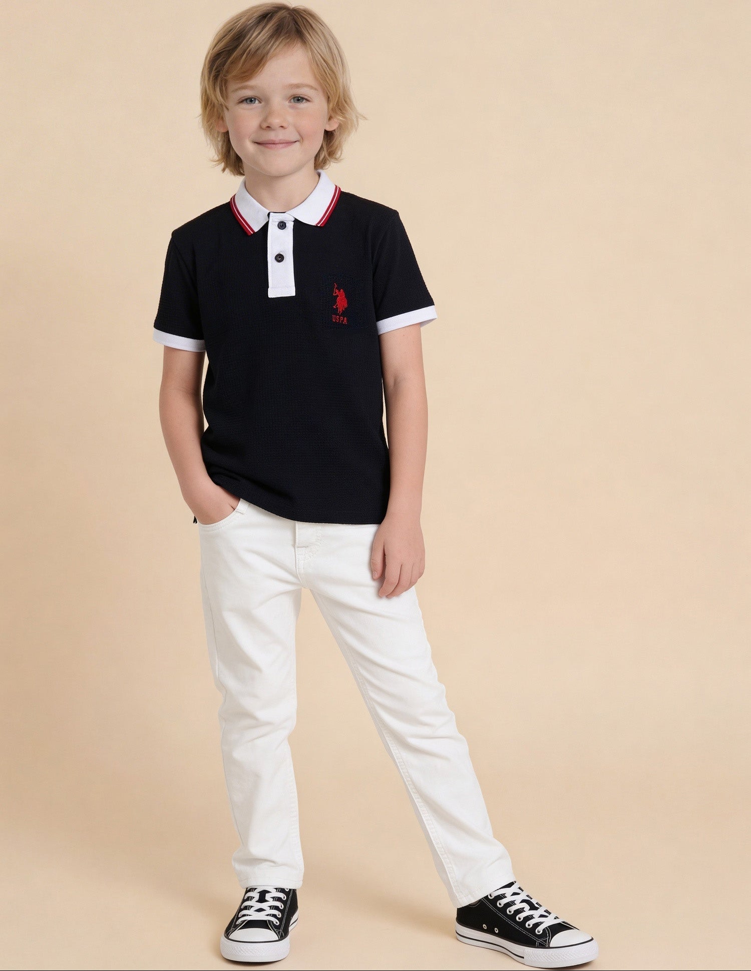Textured Regular Fit Polo Shirt Navy - U.S. Polo Assn. India | Large
