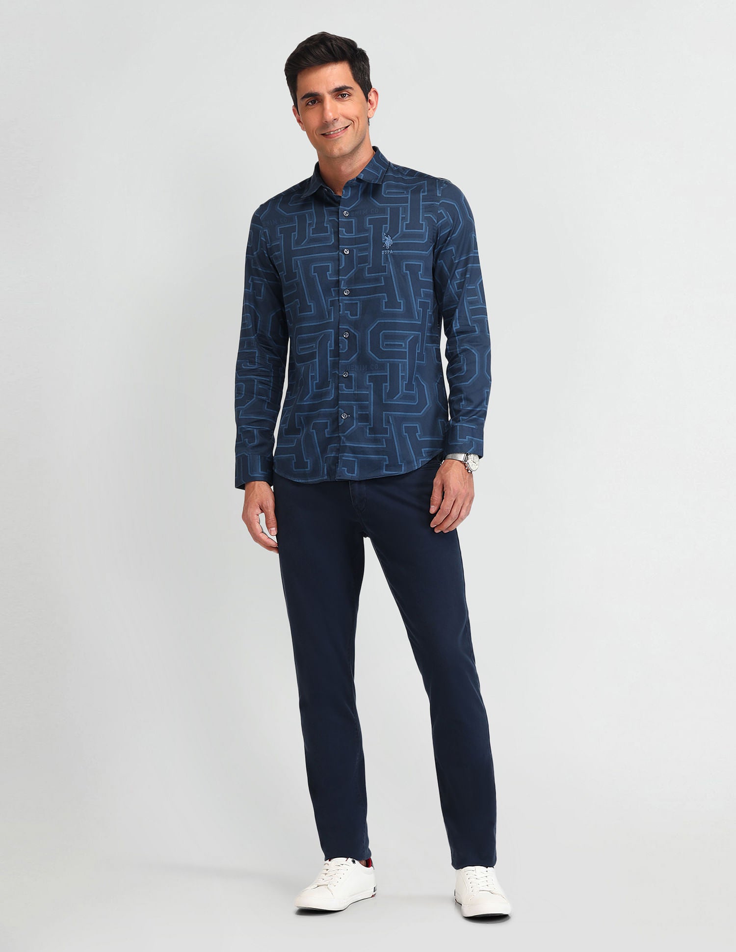 Slim Fit Twill Shirt Navy - U.S. Polo Assn. India | Large