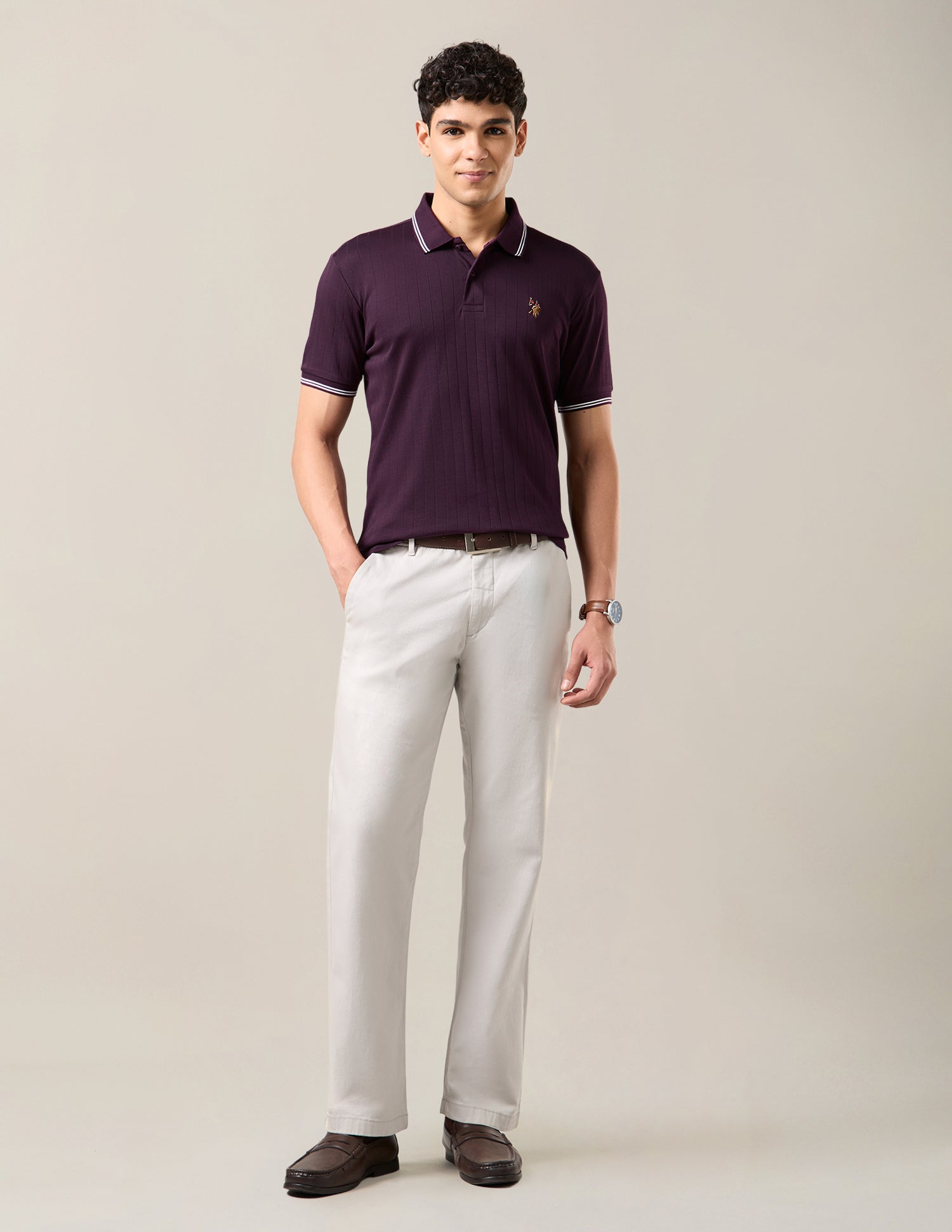 Patterned Knit Slim Fit Polo Shirt Purple - U.S. Polo Assn. India | Large