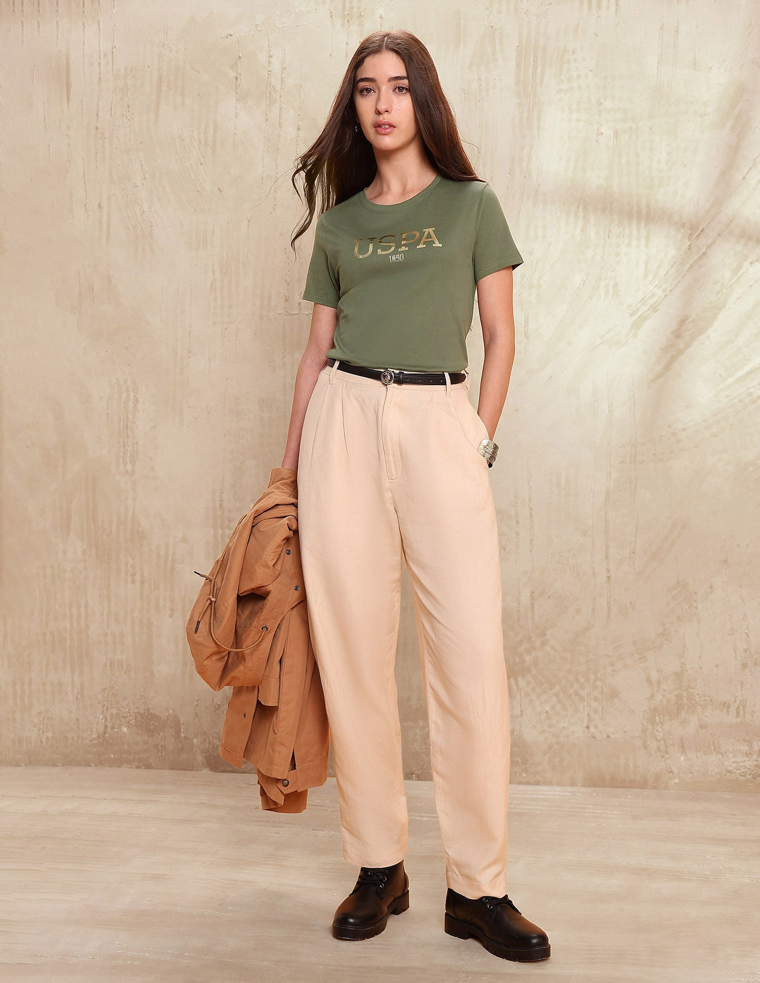 Foil Print Regular Fit Shirt Light Olive - U.S. POLO ASSN. | Large