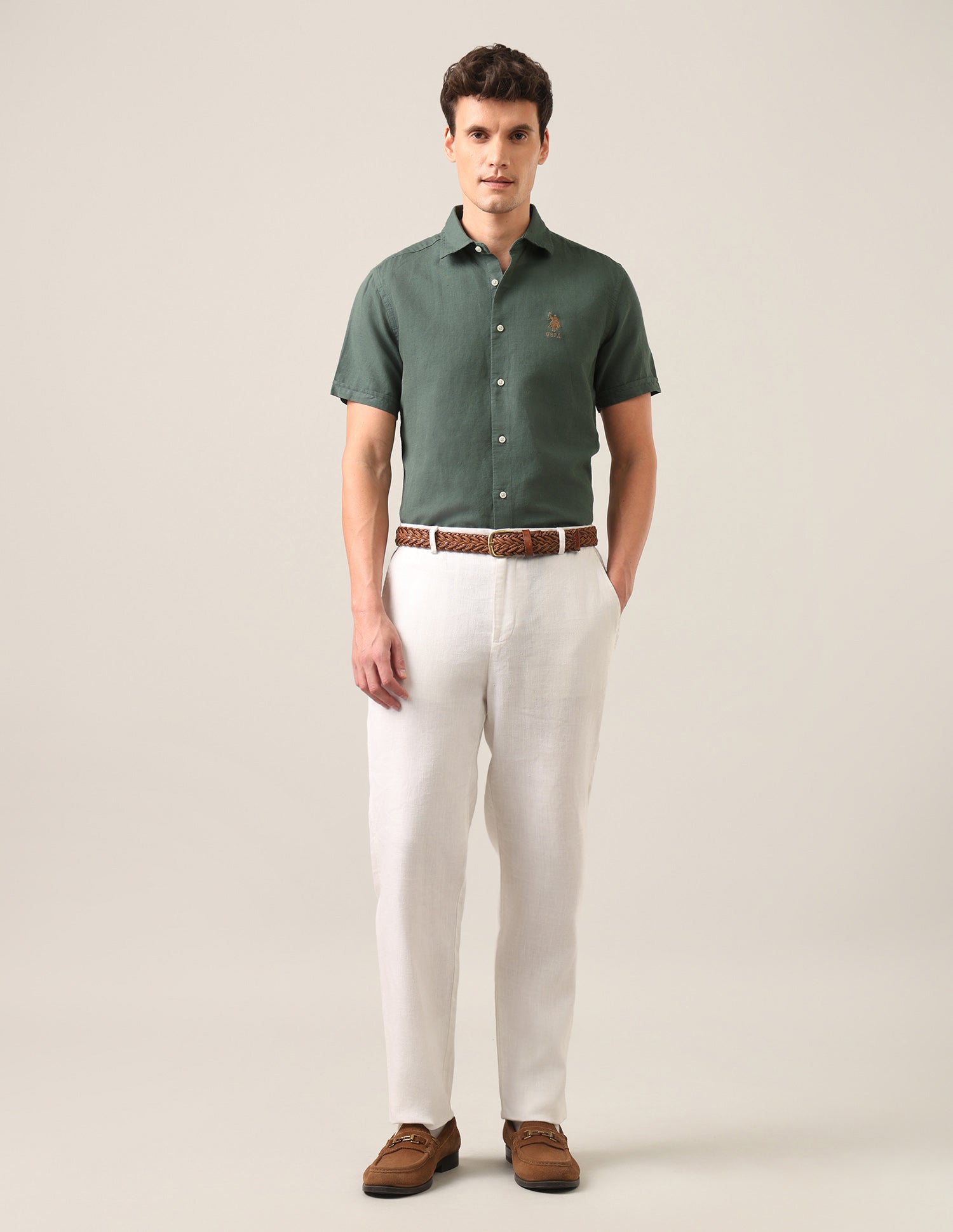 Solid Regular Fit Shirt Olive - U.S. Polo Assn. India | Large