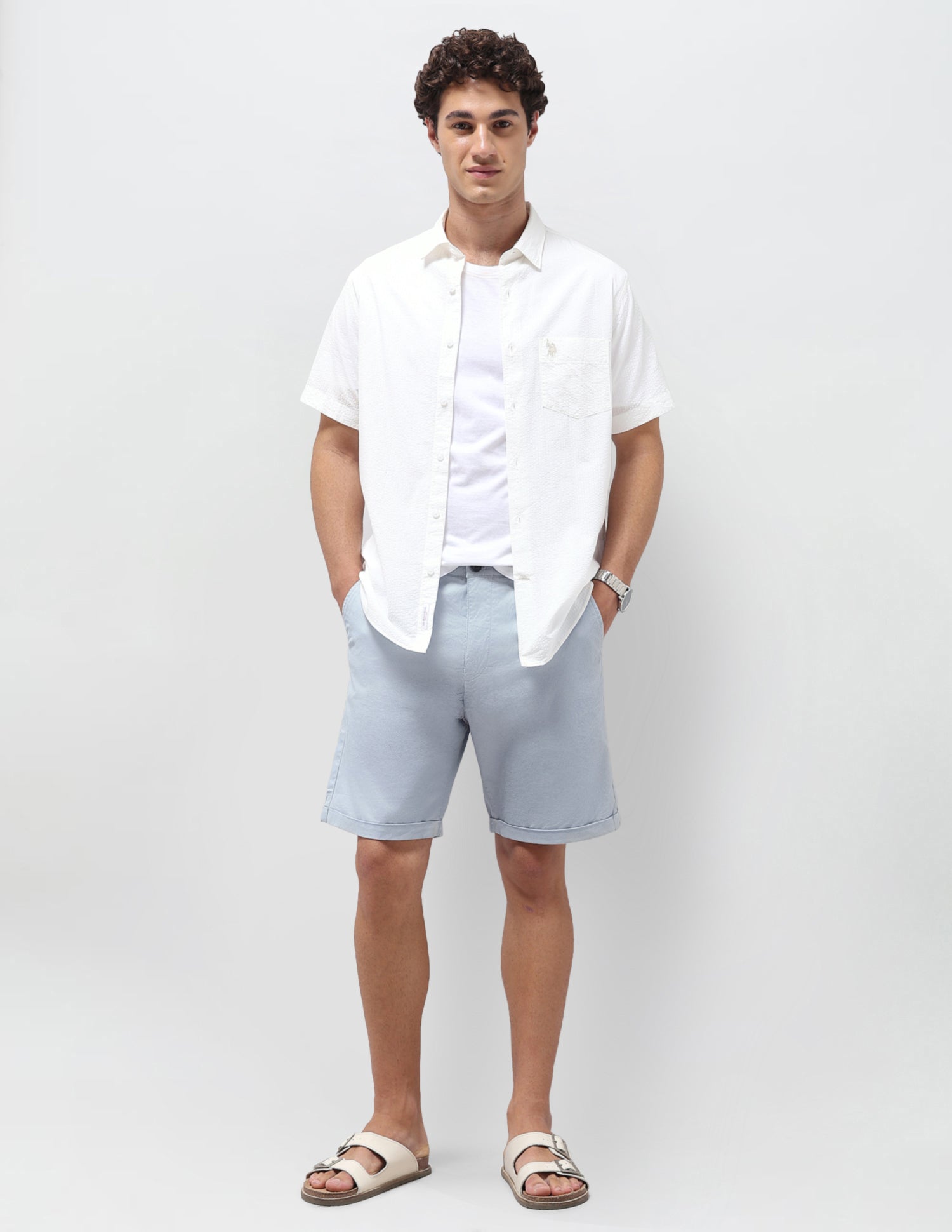 All Over Printed Slim Fit Shorts Light Blue - U.S. Polo Assn. India | Large