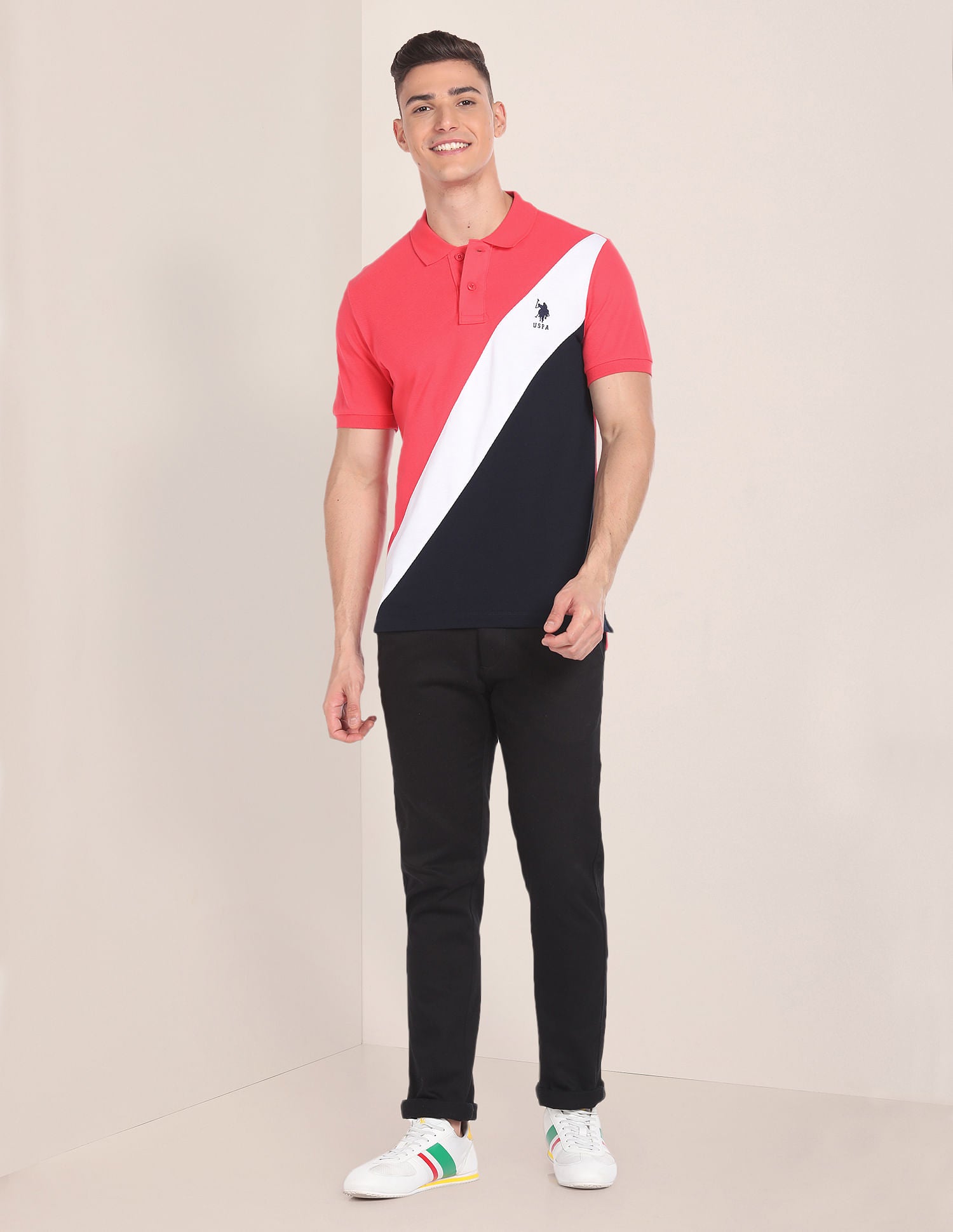 Colour Blocked Polo Shirt Coral - U.S. Polo Assn. India | Large