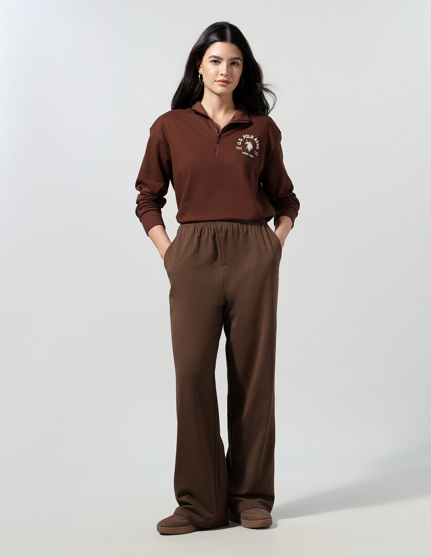 Wide Leg Fit Lounge Wear Pants Brown - U.S. Polo Assn. India | Large