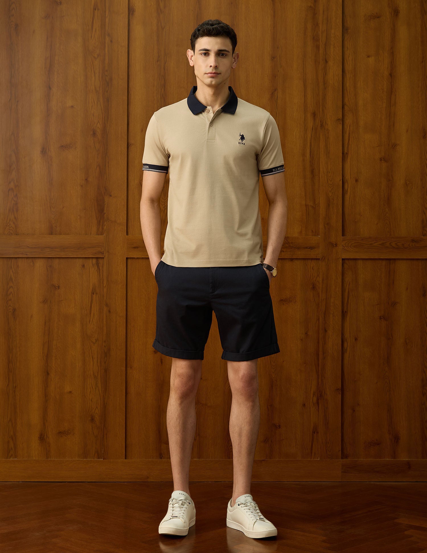 Textured Equestrian Aisle Theater Polo Shirt Light Brown - U.S. Polo Assn. India | Large