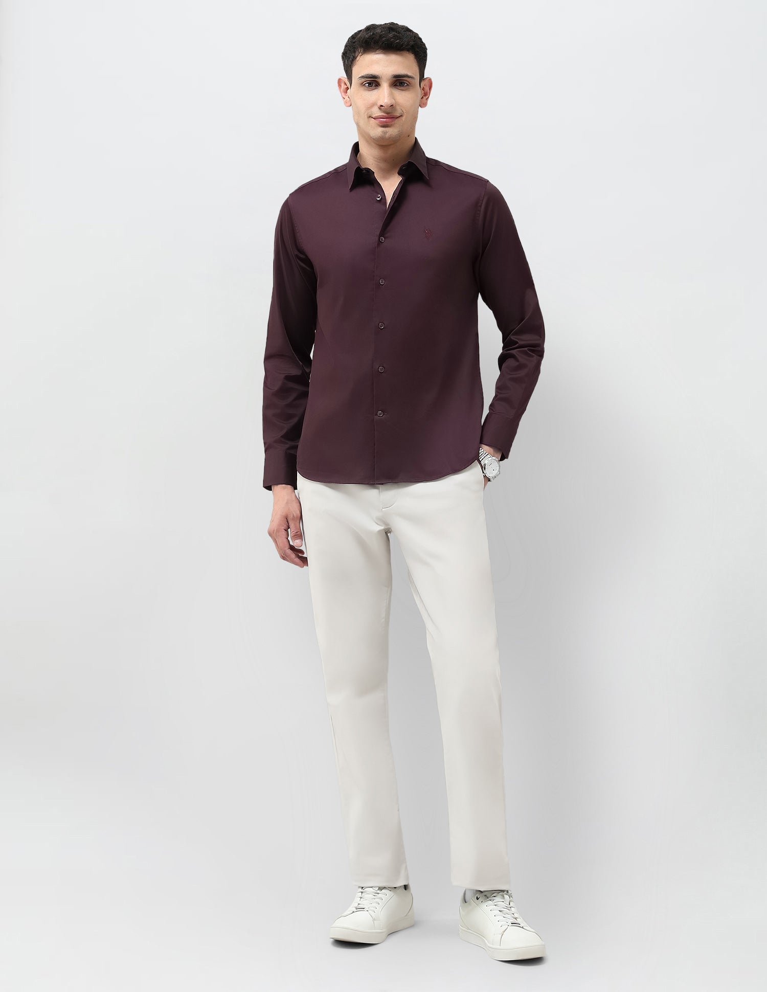 Tailored Fit Solid Shirt Wine - U.S. Polo Assn. India | Large