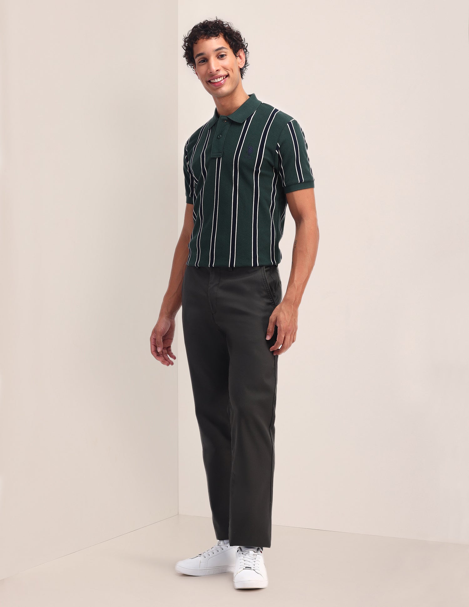 Pure Cotton Vertical Striped Polo Shirt Green - U.S. Polo Assn. India | Large