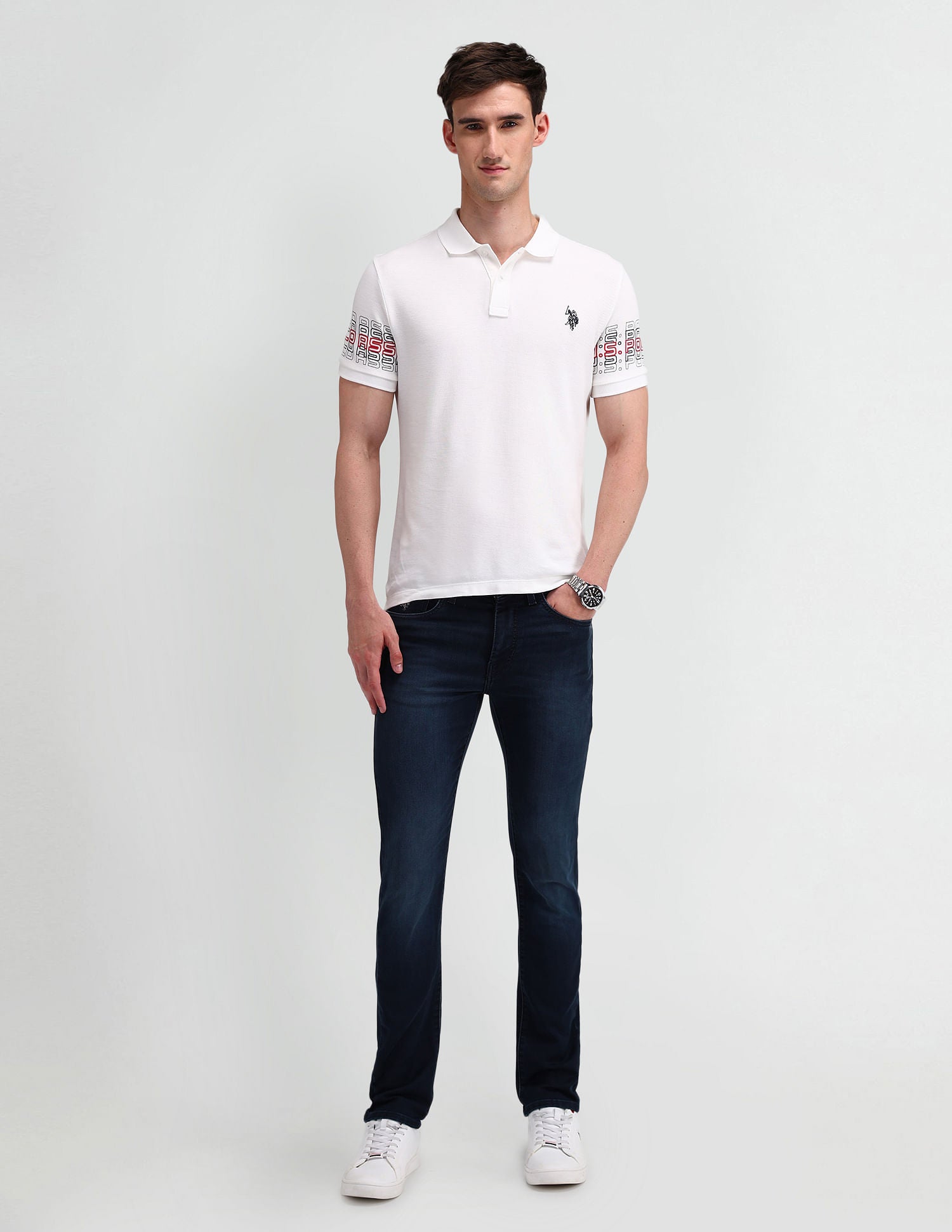 Muscle Fit Typography Polo Shirt White - U.S. Polo Assn. India | Large