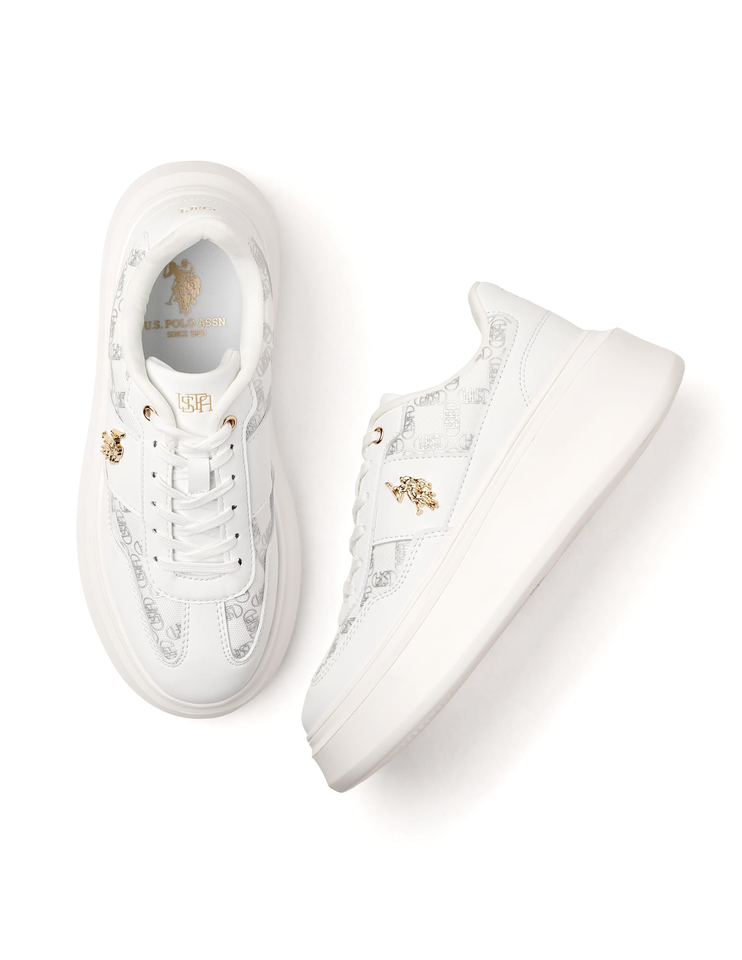 Marlene White Monogram Print Sneaker Shoes White - U.S. Polo Assn. India | Large