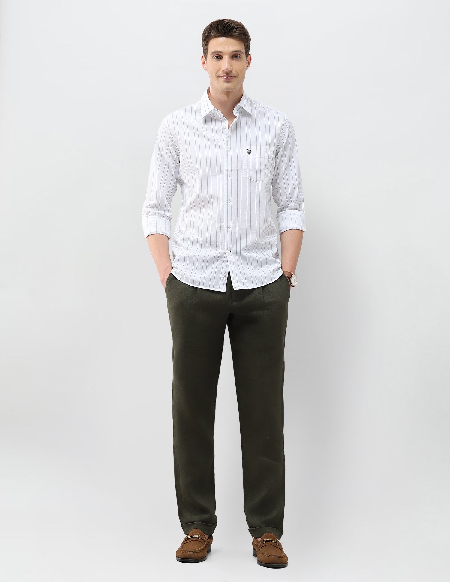 Vertical Striped Regular Fit Shirt Green - U.S. Polo Assn. India | Large