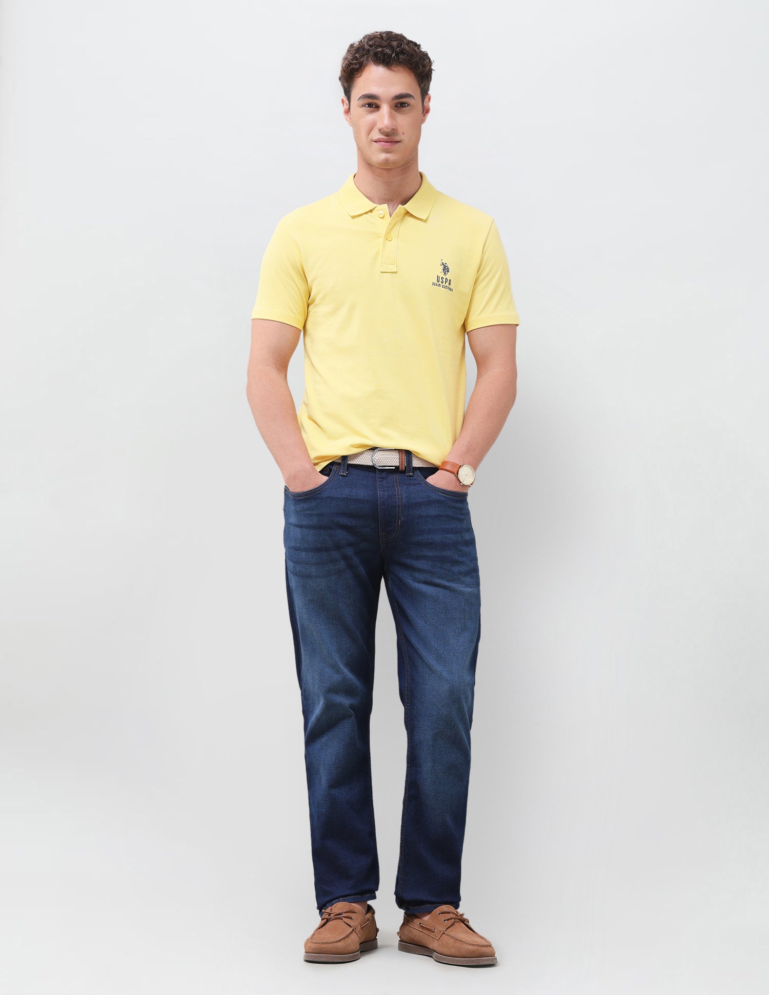 Solid Slim Fit Polo Shirt Yellow - U.S. Polo Assn. India | Large