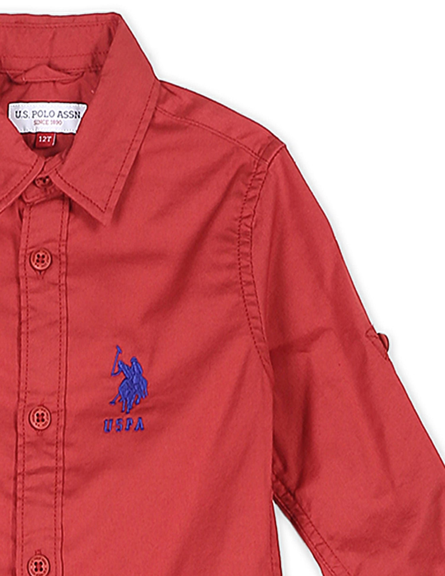 Spread Collar Solid Shirt Dark Red - U.S. POLO ASSN. | Large