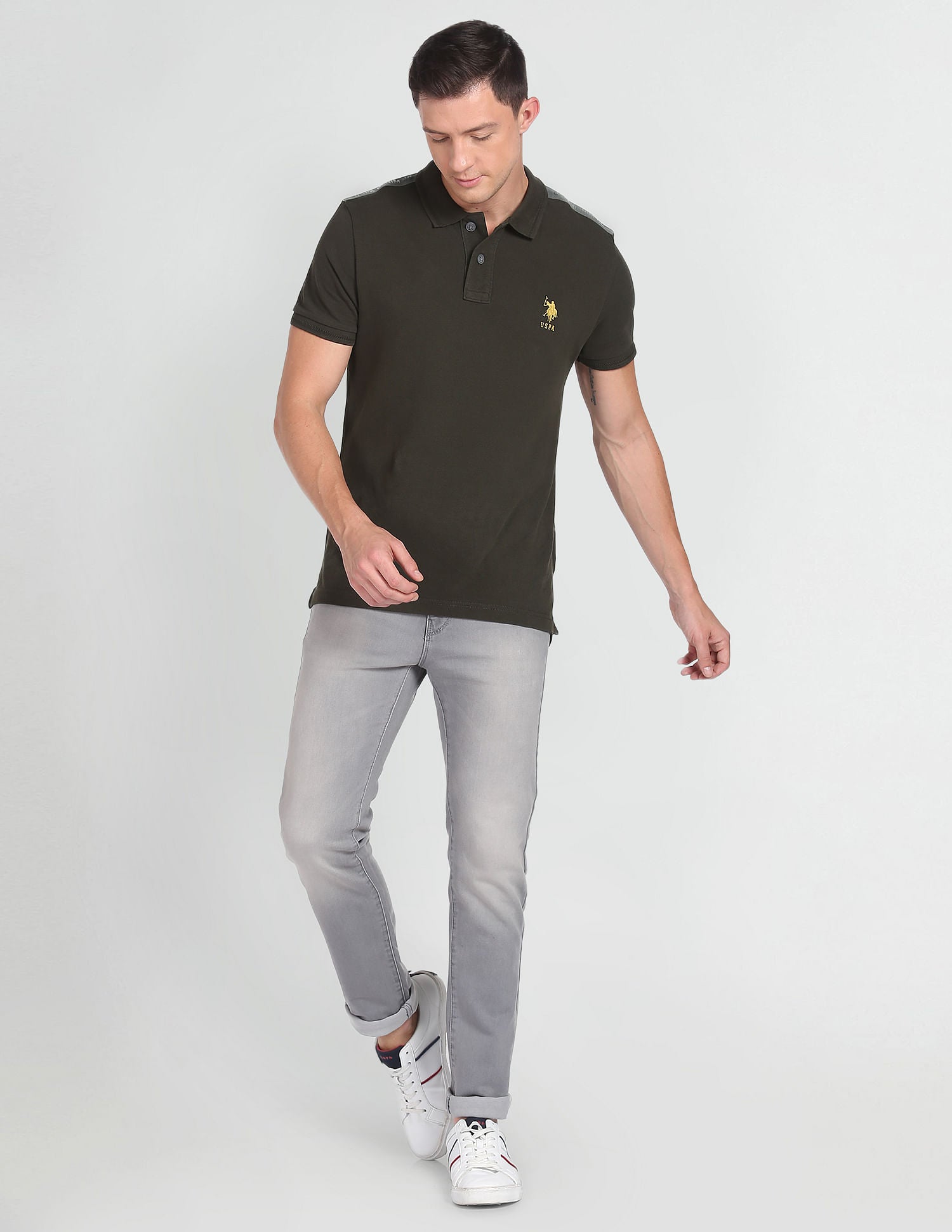 Regallo Skinny Fit Stone Wash Jeans Grey - U.S. Polo Assn. India | Large