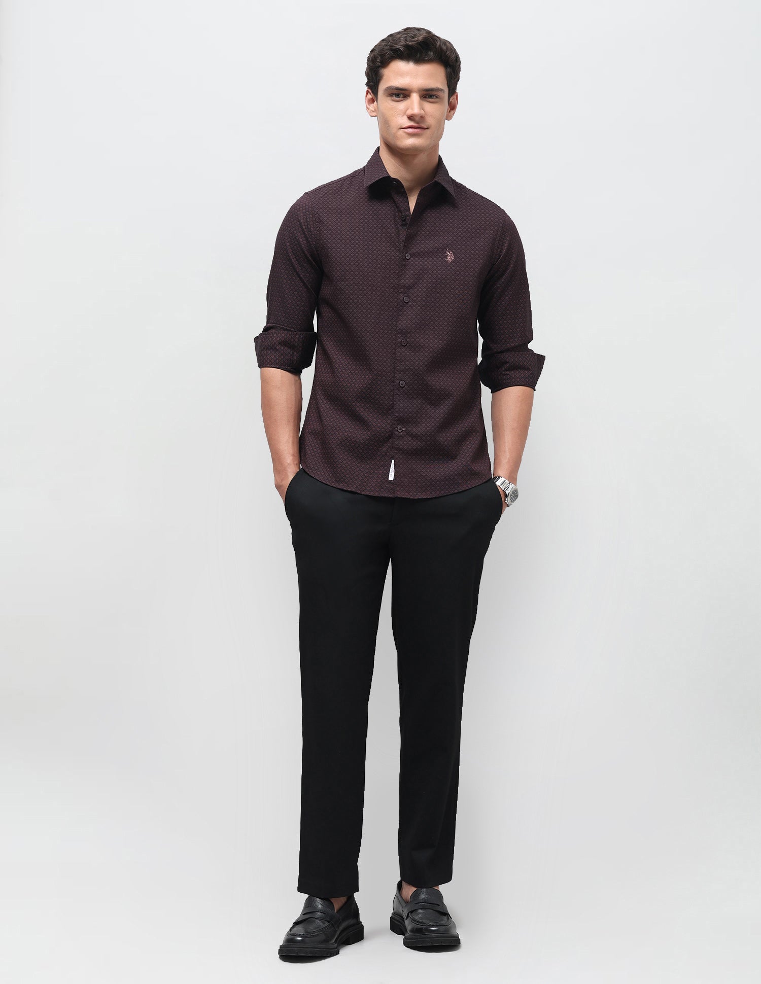 Dobby Regular Fit Shirt Maroon - U.S. Polo Assn. India | Large