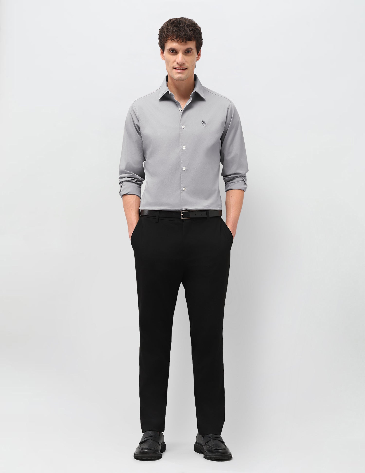 Twill Solid Shirt Light Grey - U.S. Polo Assn. India | Large