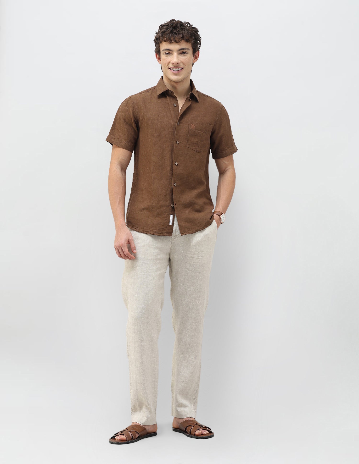 Solid Regular Fit Shirt Brown - U.S. Polo Assn. India | Large