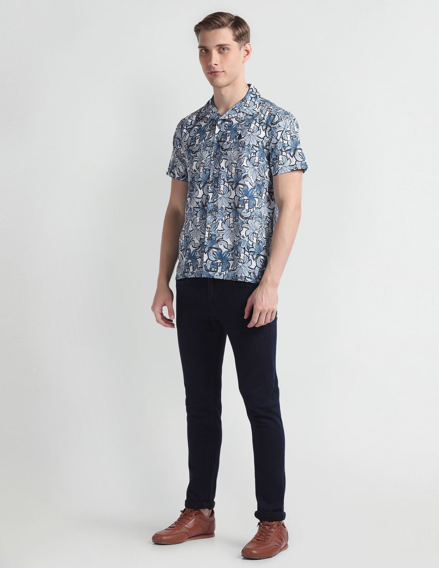Floral Print Cotton Shirt Blue - U.S. Polo Assn. India | Large
