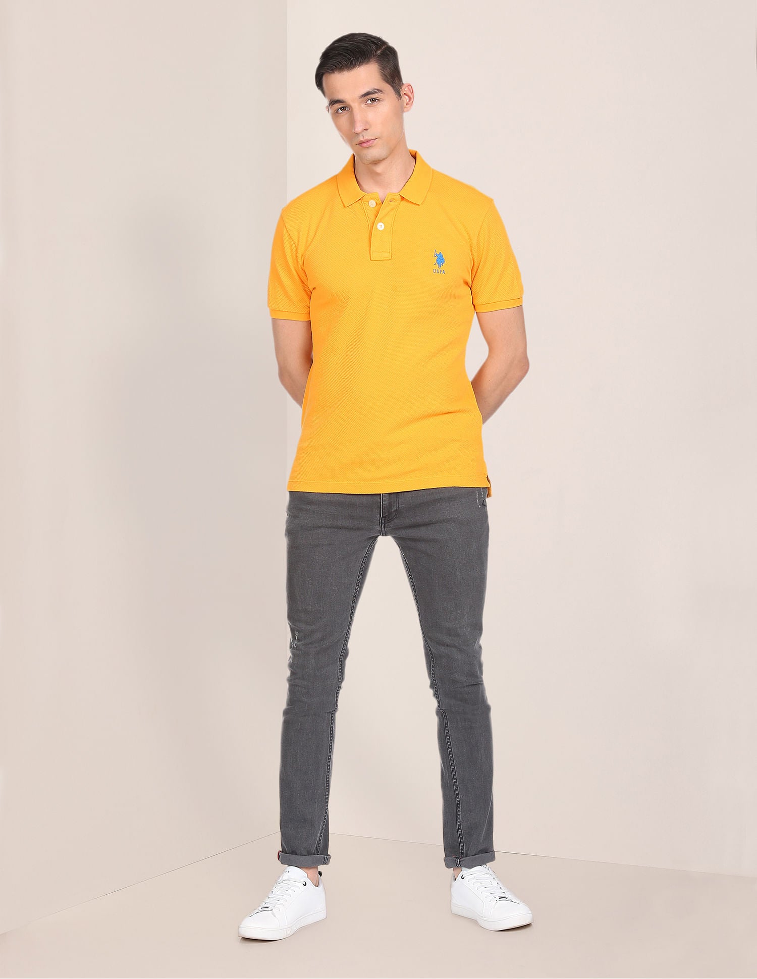 Cotton Solid Polo Shirt Yellow - U.S. Polo Assn. India | Large