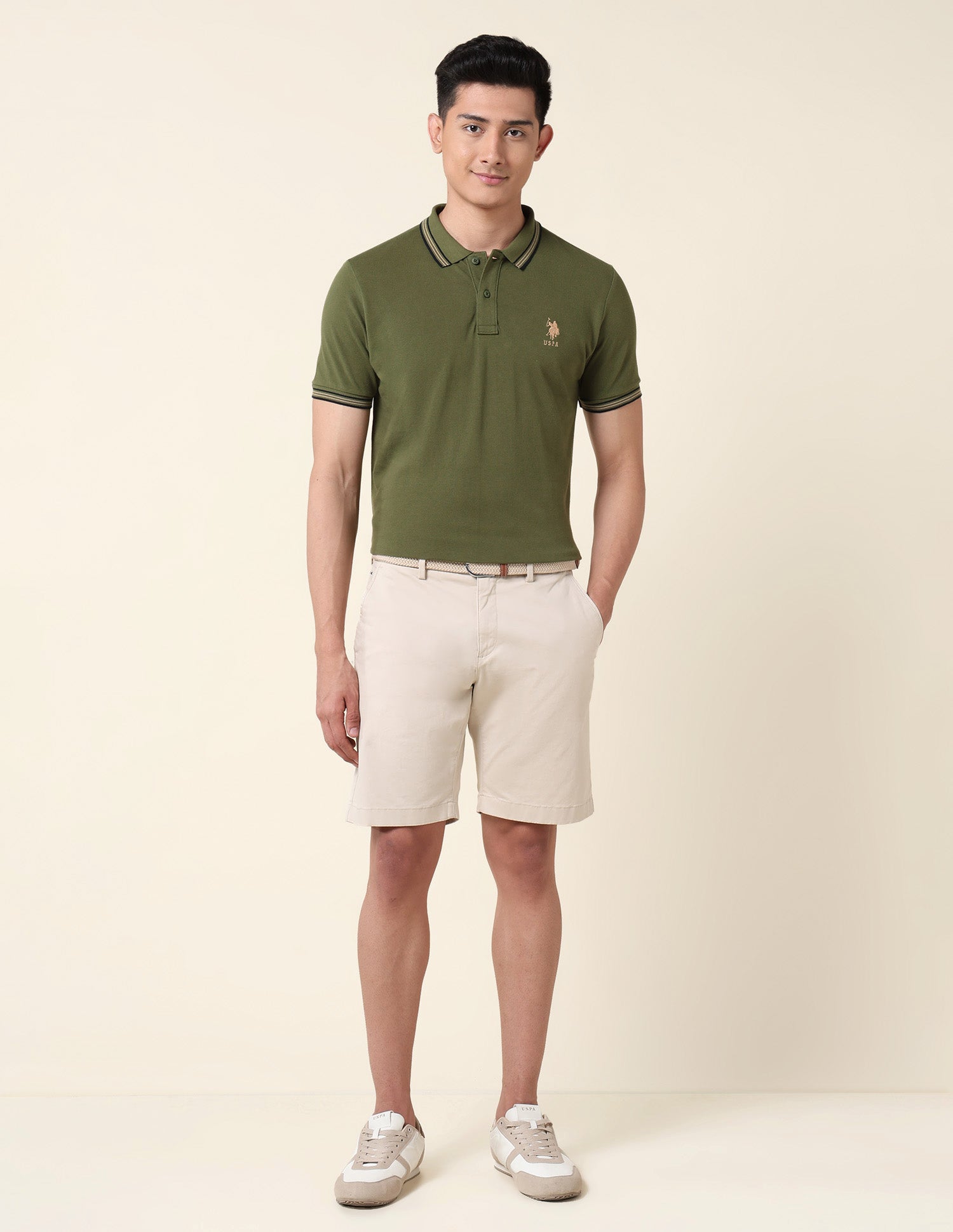 Slim Fit Pure Cotton Polo Shirt Olive Green - U.S. Polo Assn. India | Large
